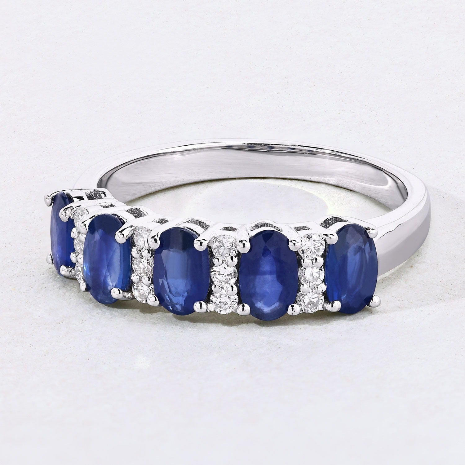 1.42 Ct Genuine Blue Sapphire and Lab Grown Diamond Silver Eternity Ring