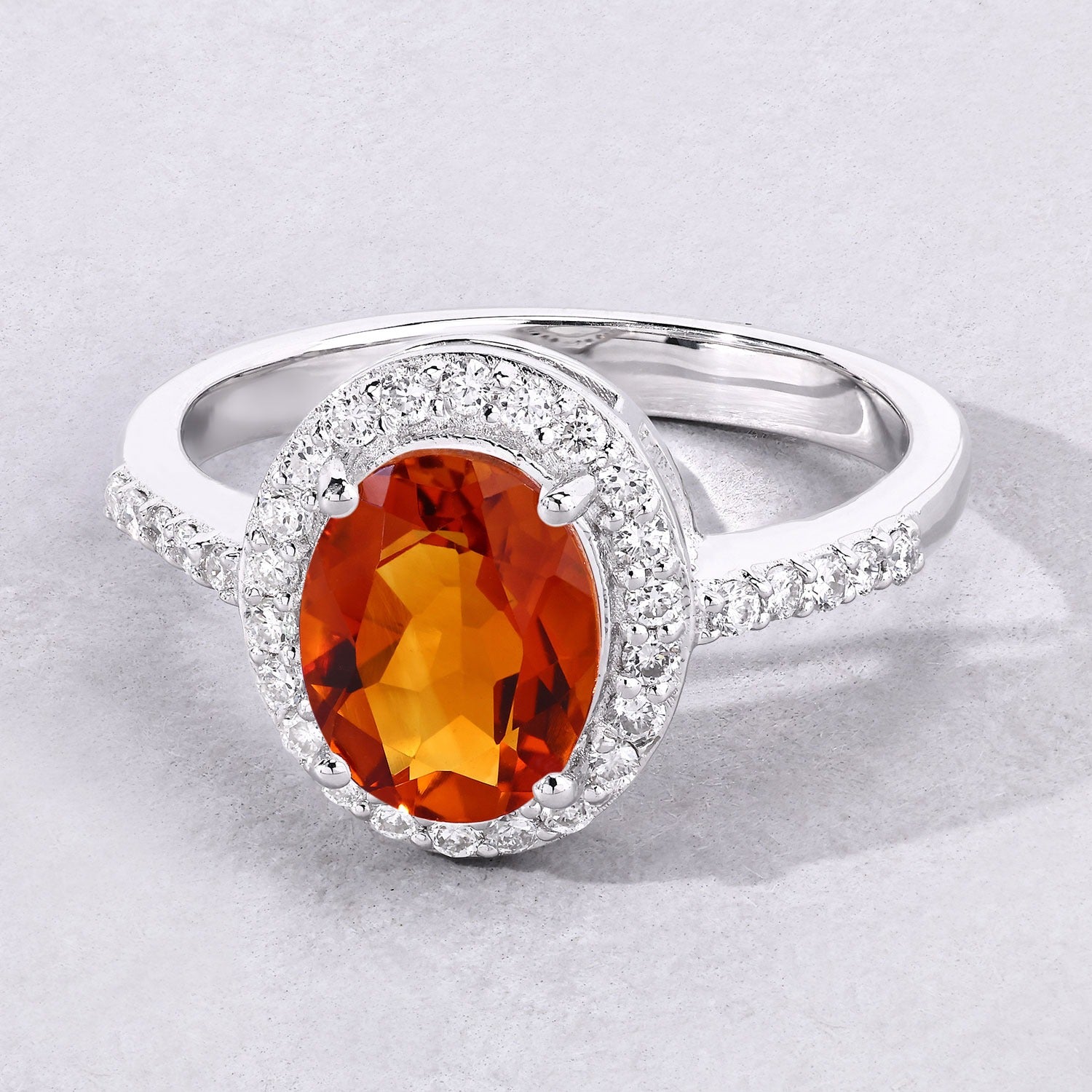 2.02 Ct Genuine Madeira Citrine and Lab Grown Diamond Silver Halo Ring