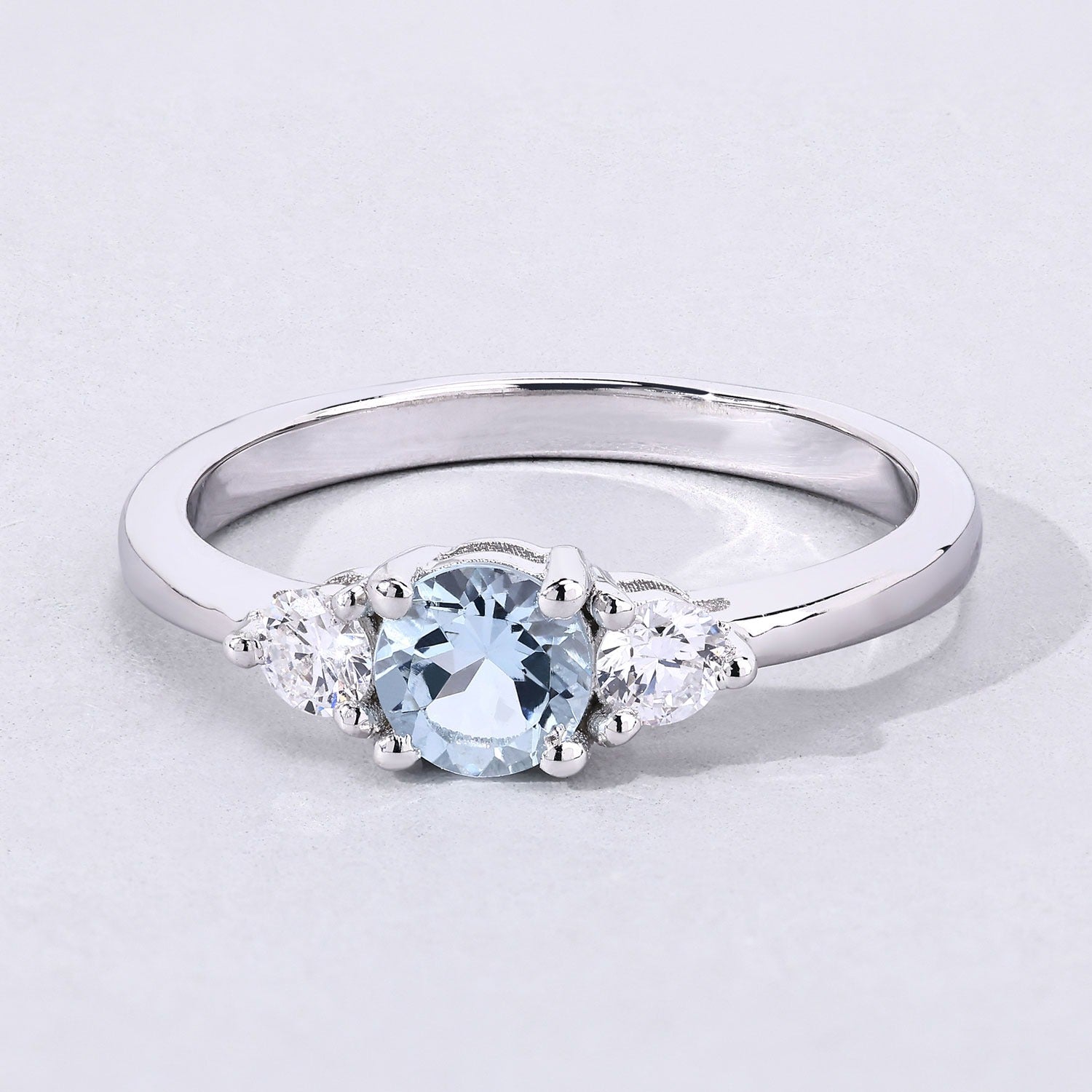0.60 Ct Genuine Aquamarine and Lab Diamond Silver 3 Stone Ring Fine Color Jewels