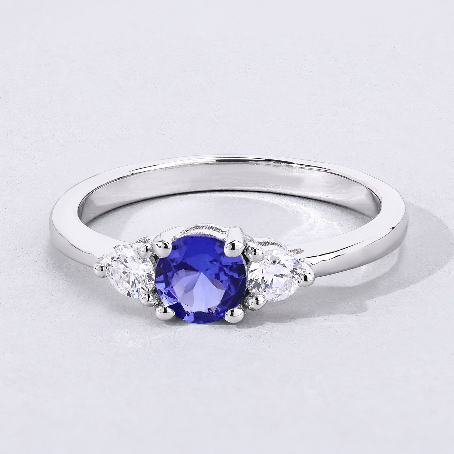 0.69 Ct Genuine Tanzanite and Lab Diamond Silver 3 Stone Ring Fine Color Jewels