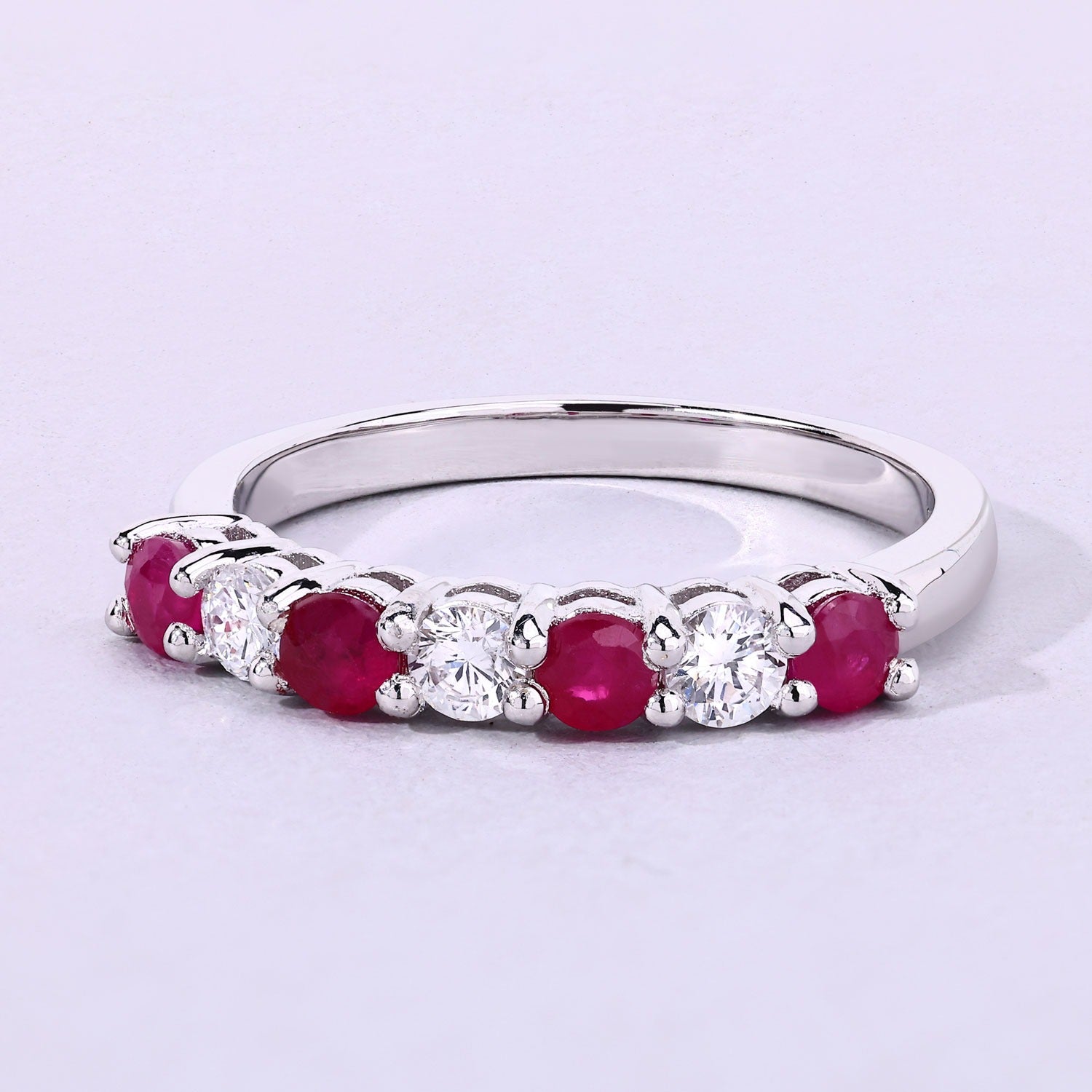 0.85 Ct Genuine Mozambique Ruby Lab Diamond Silver Eternity Ring Fine Color Jewels