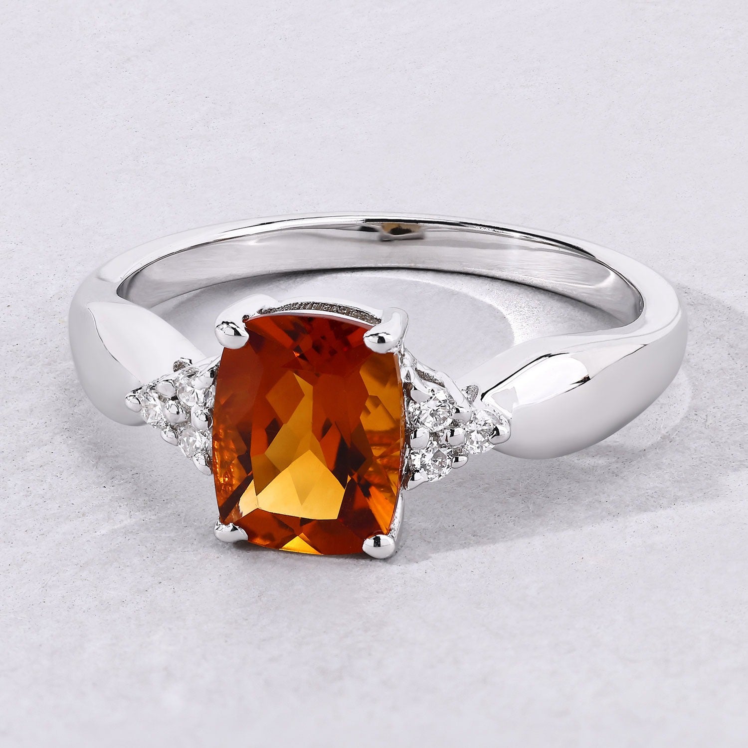 1.39 Ct Genuine Madeira Citrine and Lab Diamond Silver Cushion Cut Cocktail Ring Fine Color Jewels