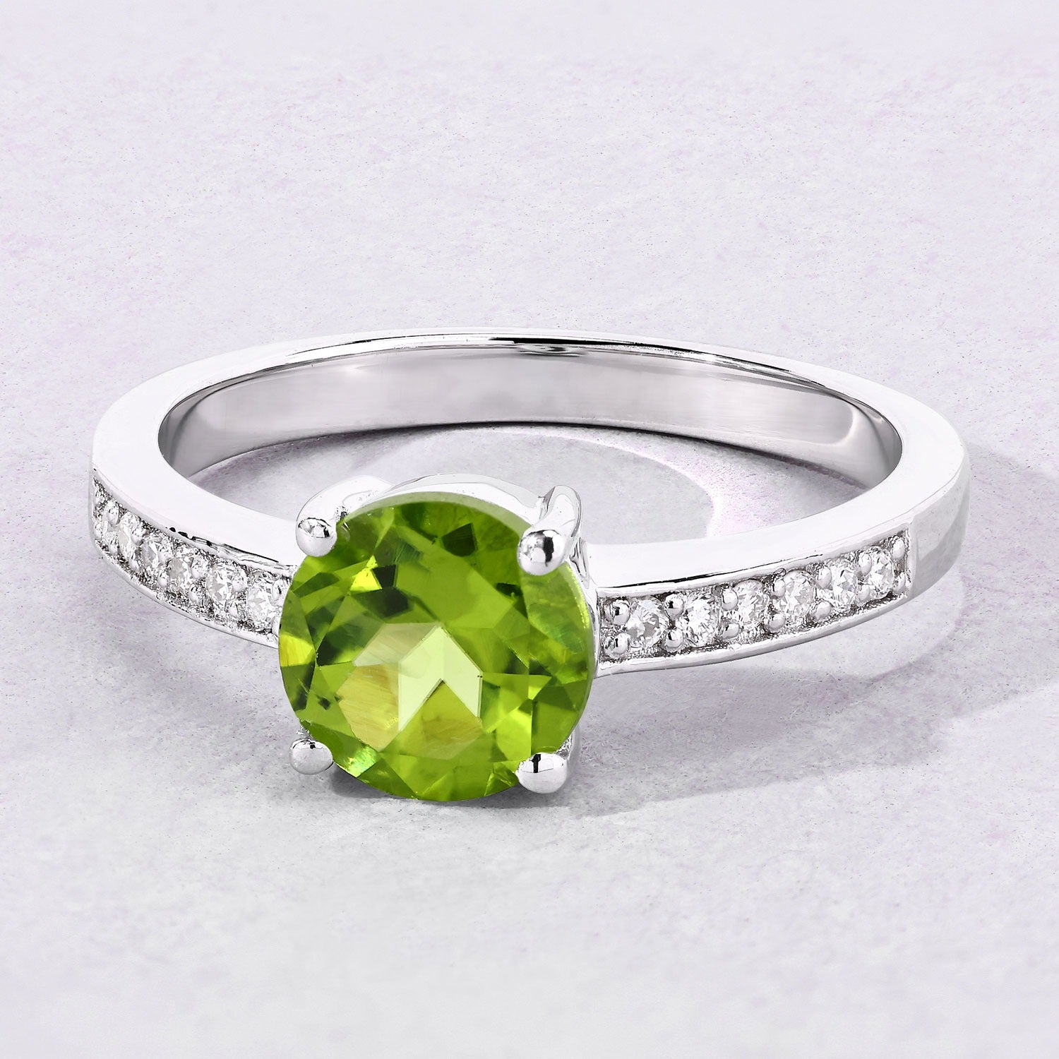 1.35 Ct Genuine Green Peridot and Lab Diamond Silver Pave Ring