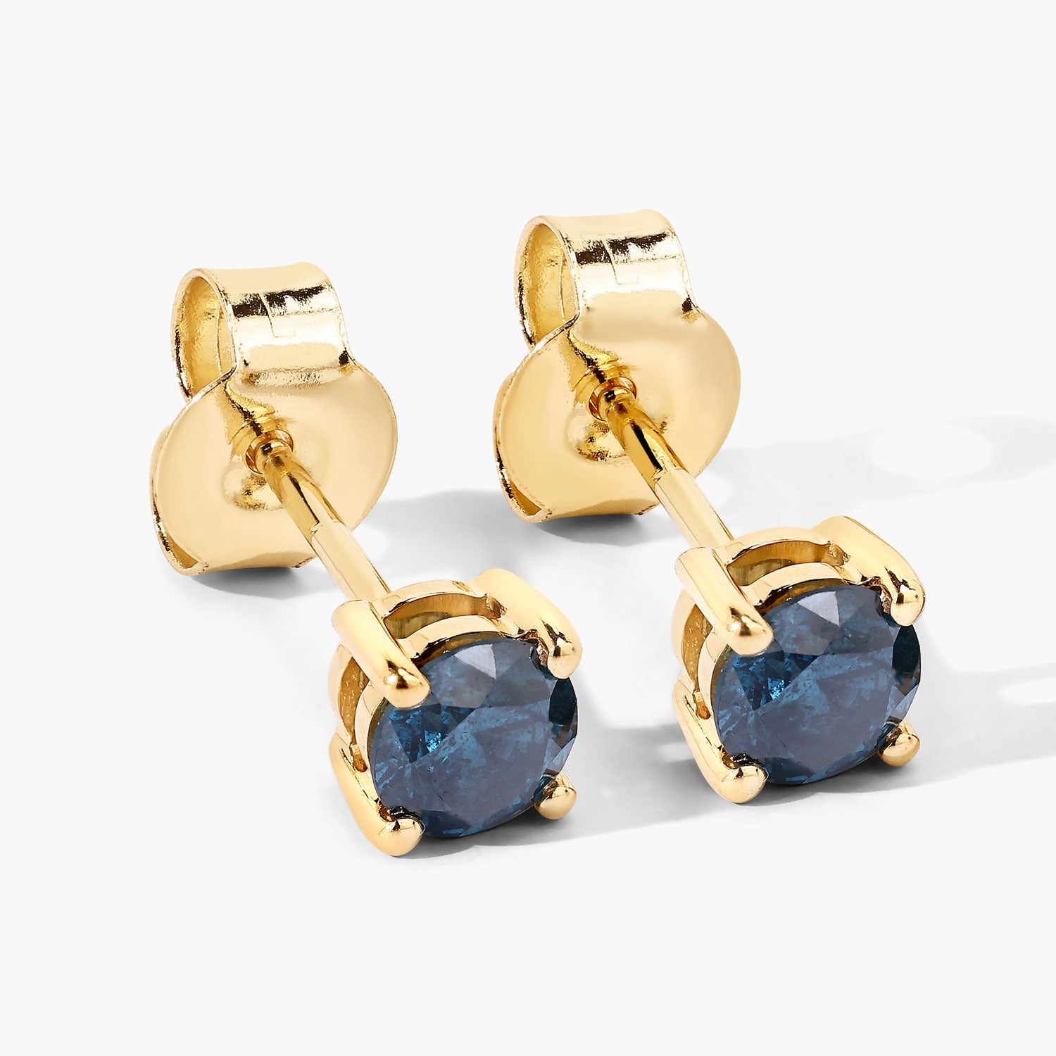 0.65 Cttw Round Teal Blue Diamond 14K Gold Solitaire Stud Earrings