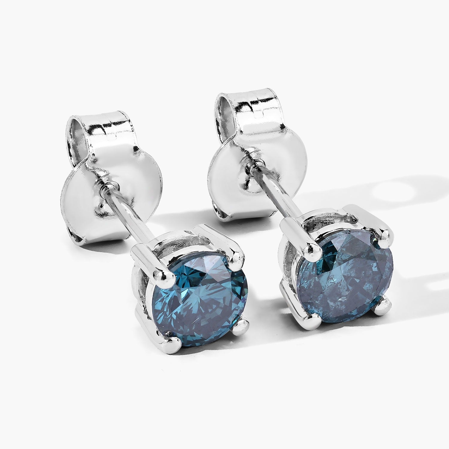 0.80 Cttw Round Teal Blue Diamond 14K Gold Solitaire Stud Earrings