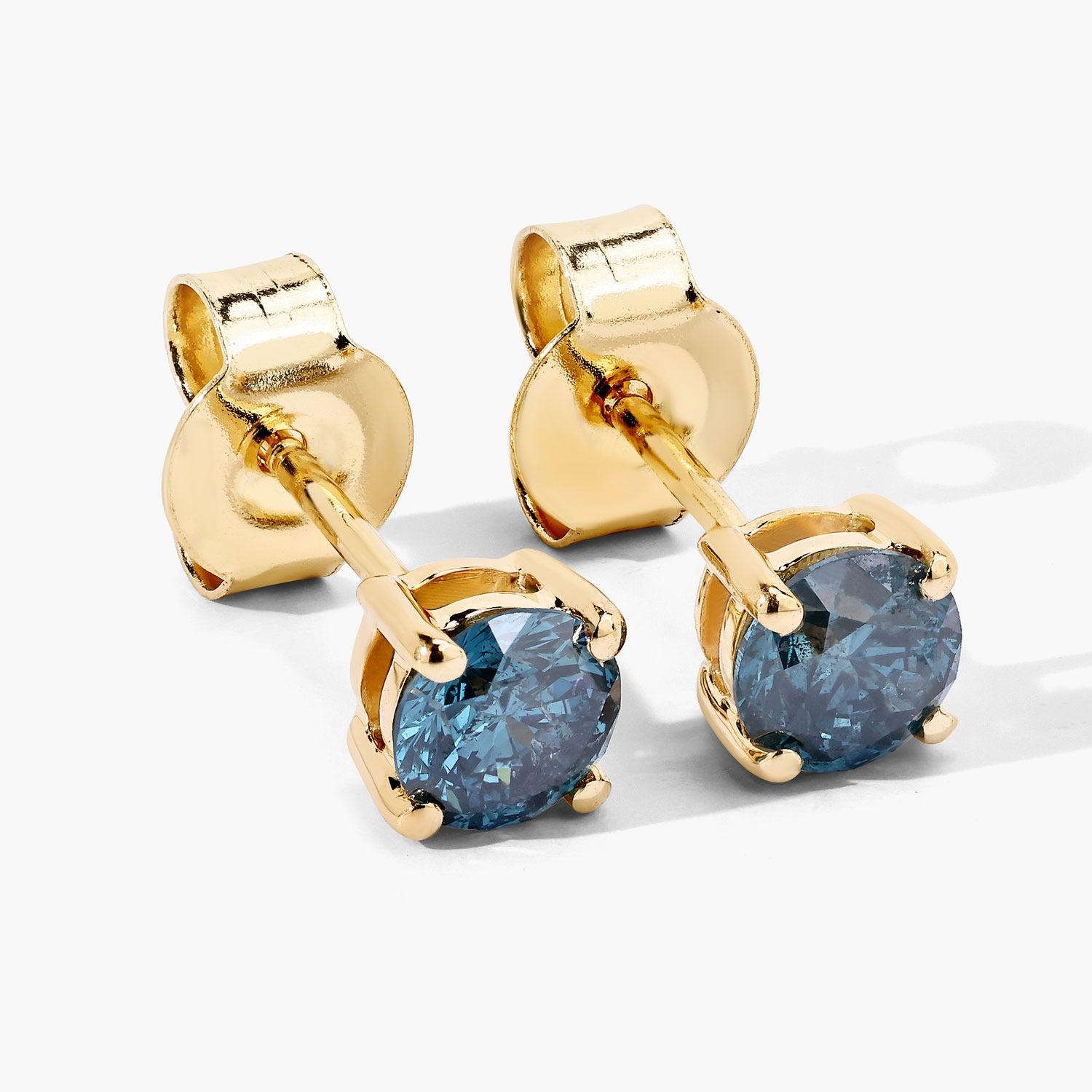 0.80 Cttw Round Teal Blue Diamond 14K Gold Solitaire Stud Earrings