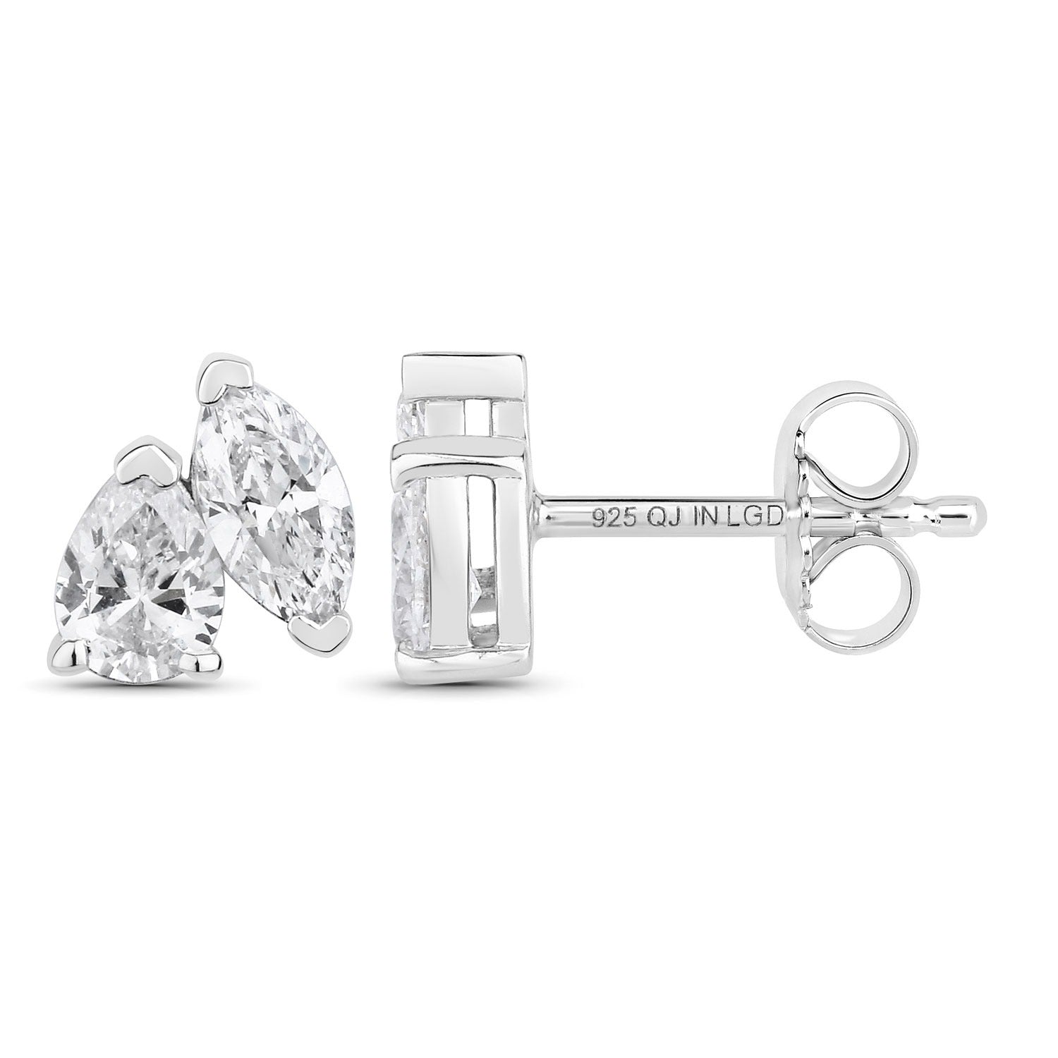 1.00 Cttw Lab Diamond Prong Rhodium Plated Silver Two Stone Stud Earrings
