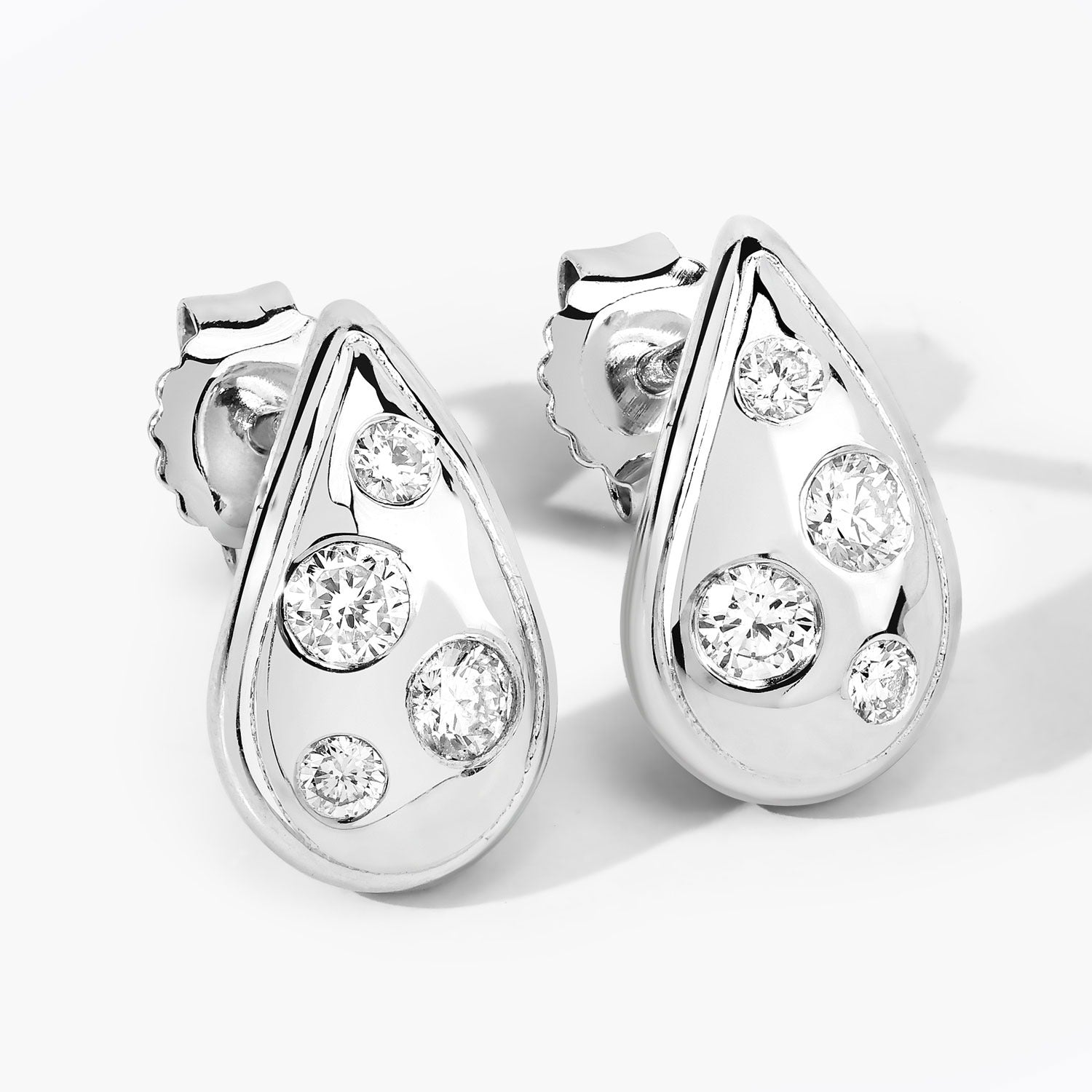 0.50 Cttw Round White Lab Diamond Bezel Rhodium Plated Silver Teardrop Stud Earrings