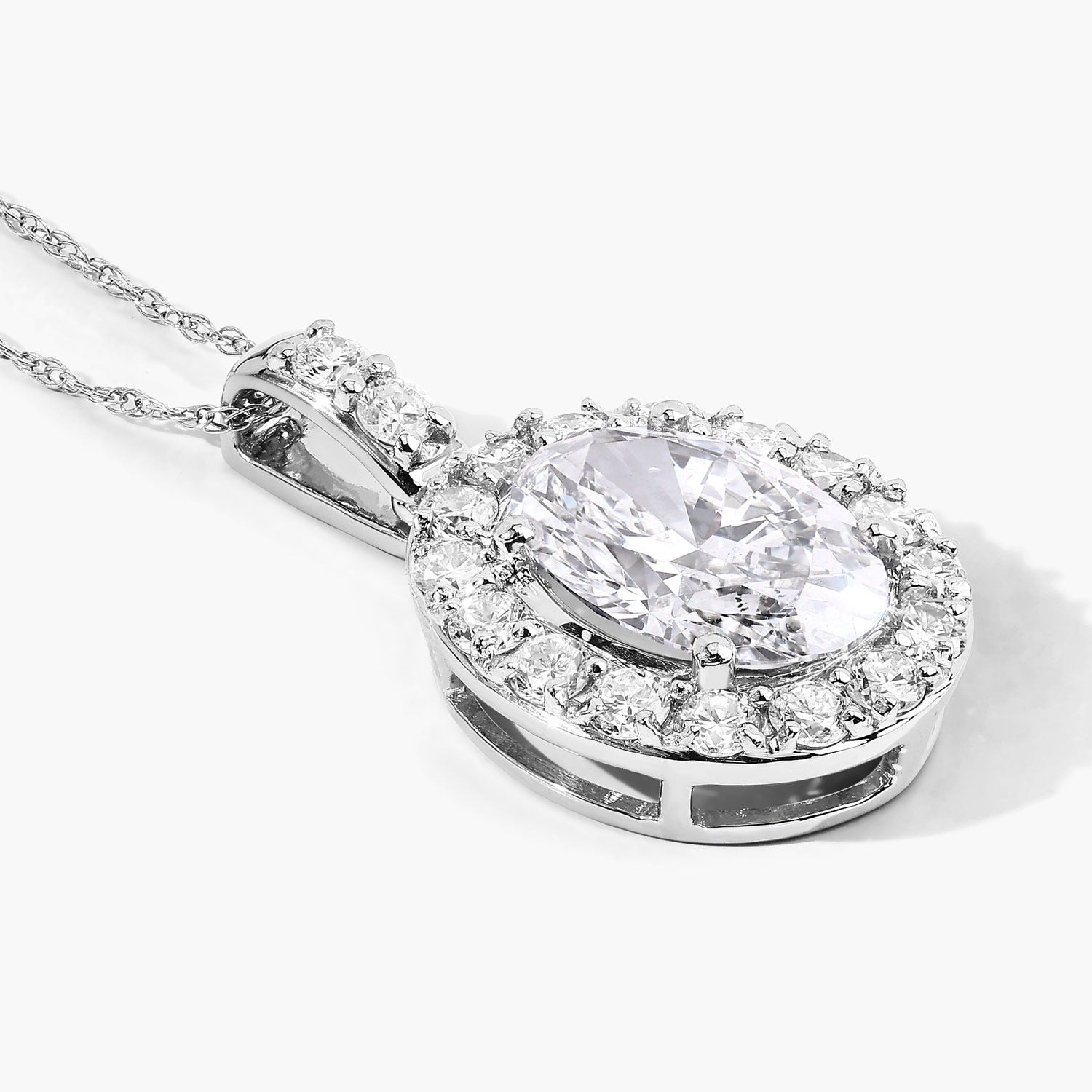 2.62 Ct Oval Lab Grown Diamond Prong Platinum Halo Bridal Pendant
