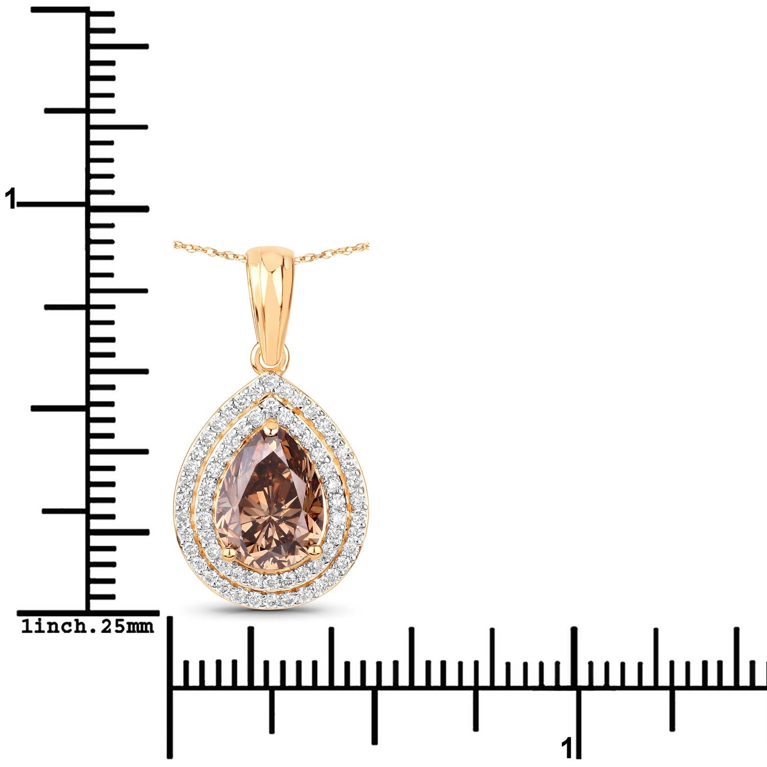 2.01 Ct Genuine Pear Brown Diamond 18K Yellow Gold Statement Pendant