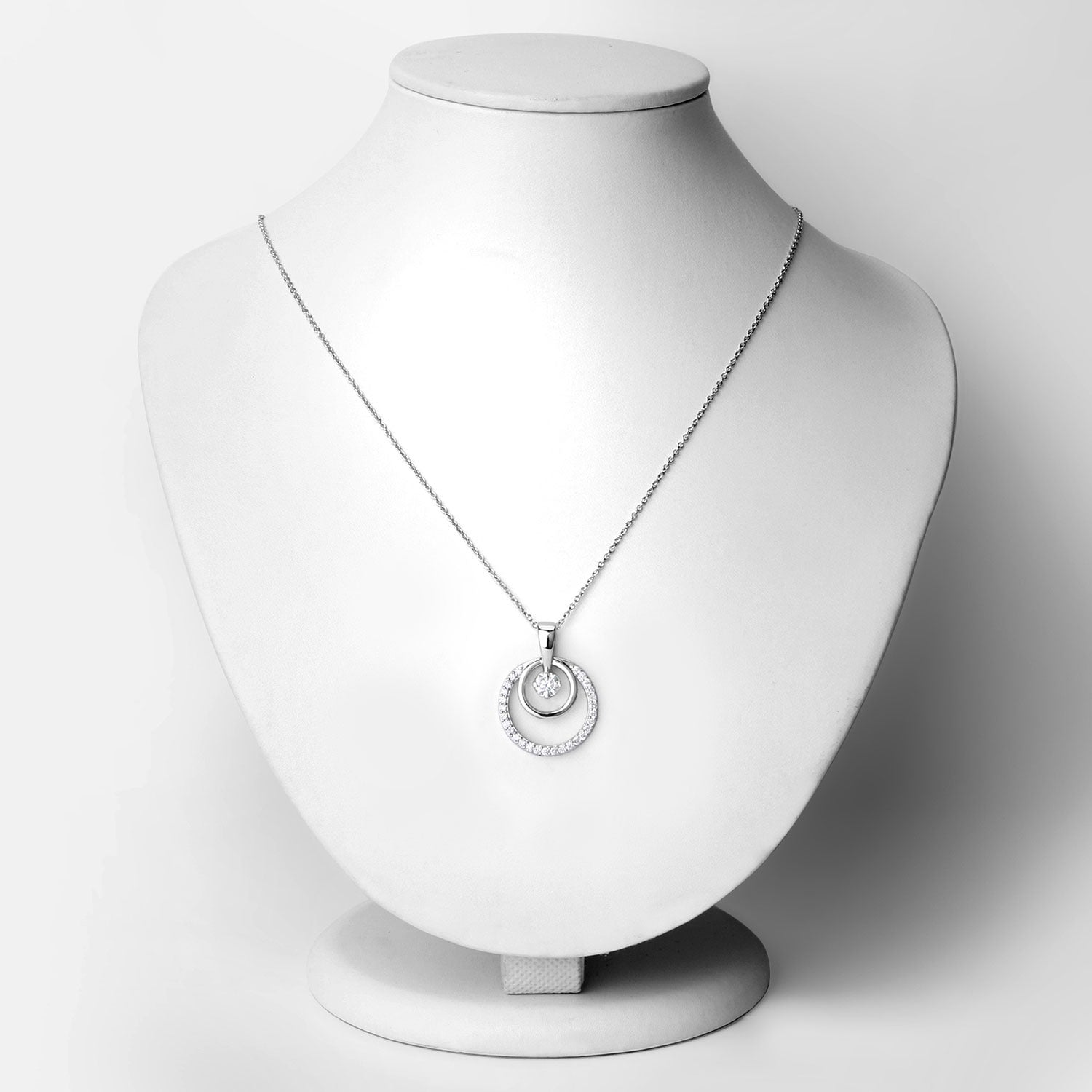 1 Cttw Round White Lab Grown Diamond Prong Rhodium Plated Silver Double Circle Halo Pendant
