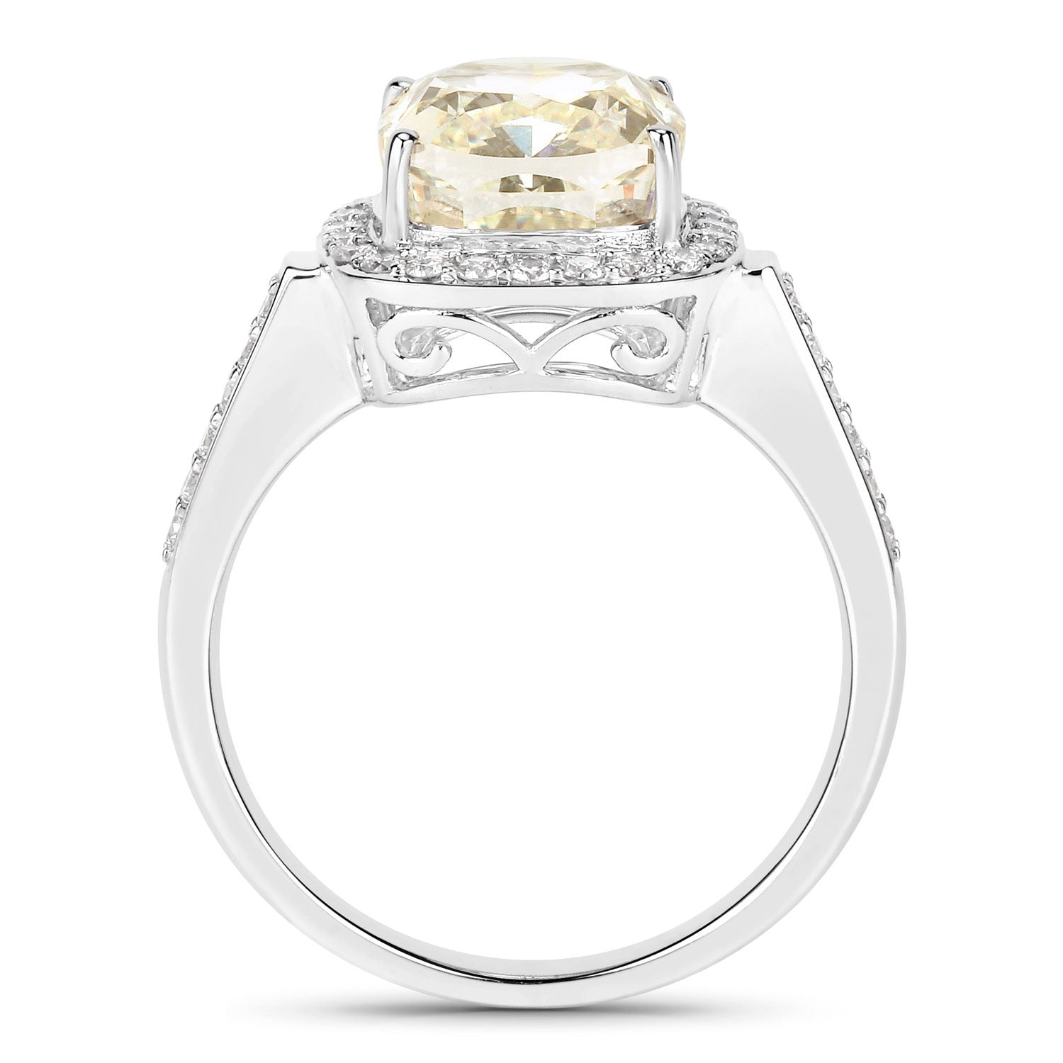 4.02 Ct Natural Yellow Diamond 18K White Gold Halo Cushion Ring