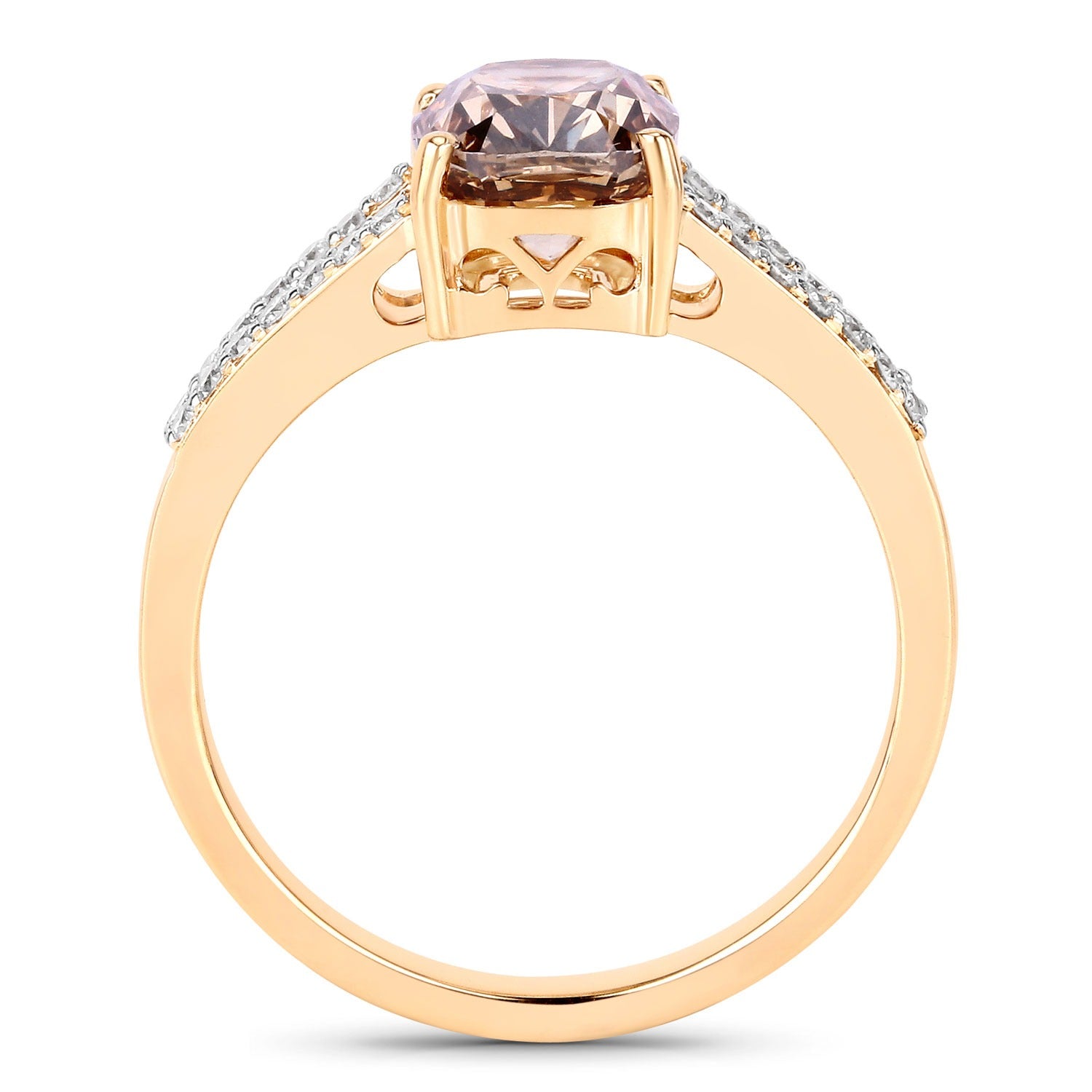 2.02 Ct Genuine Cushion Cut Brown Diamond 18K Yellow Gold Pave Split Shank Ring