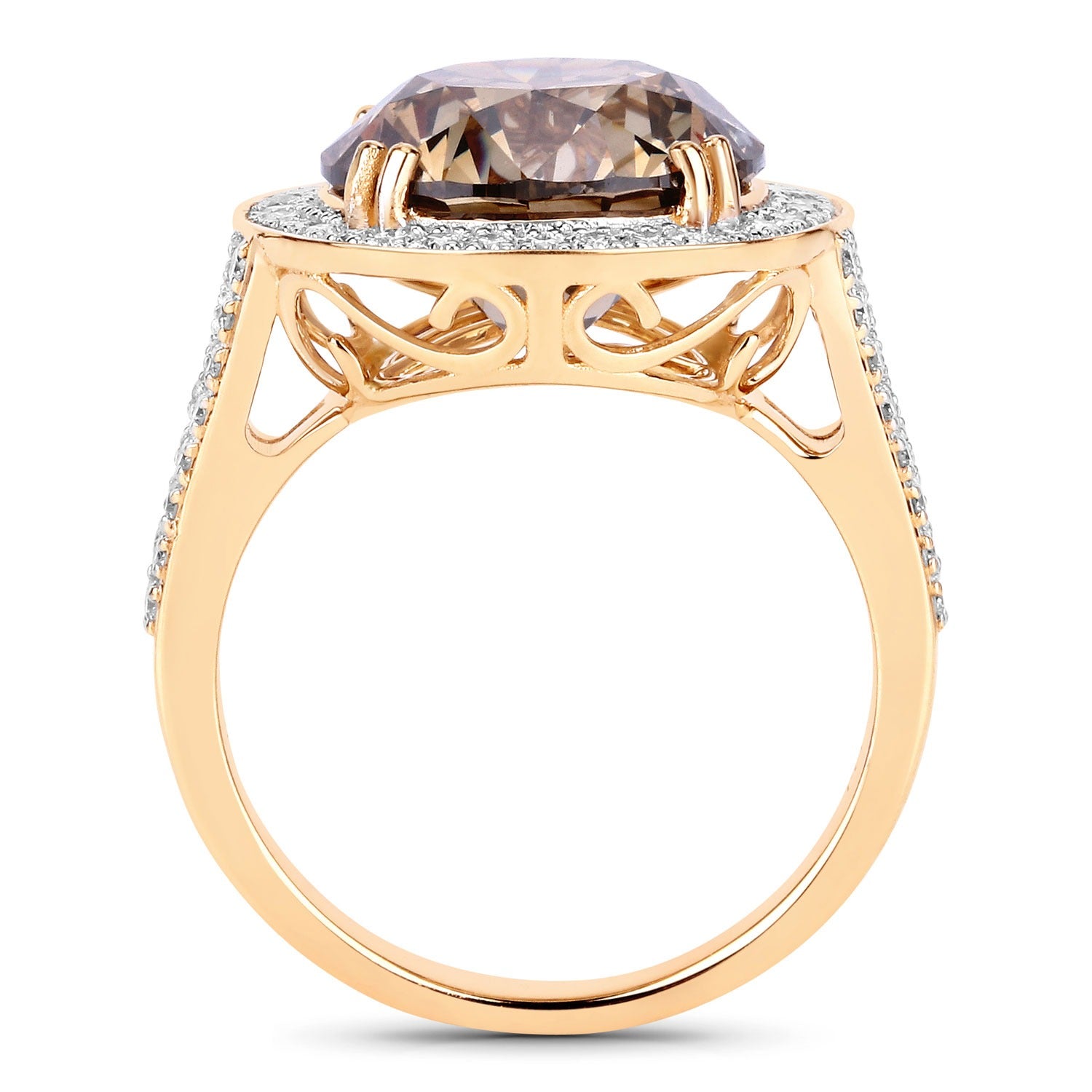 7.07 Ct Genuine Round Brown Diamond 18K Yellow Gold Halo Ring