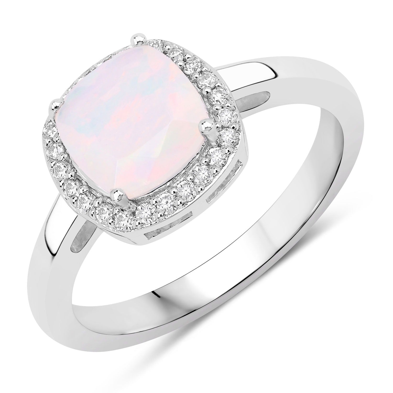0.94 Ct Genuine Cushion Ethiopian Opal and Lab Diamond 925 Sterling Silver Halo Ring