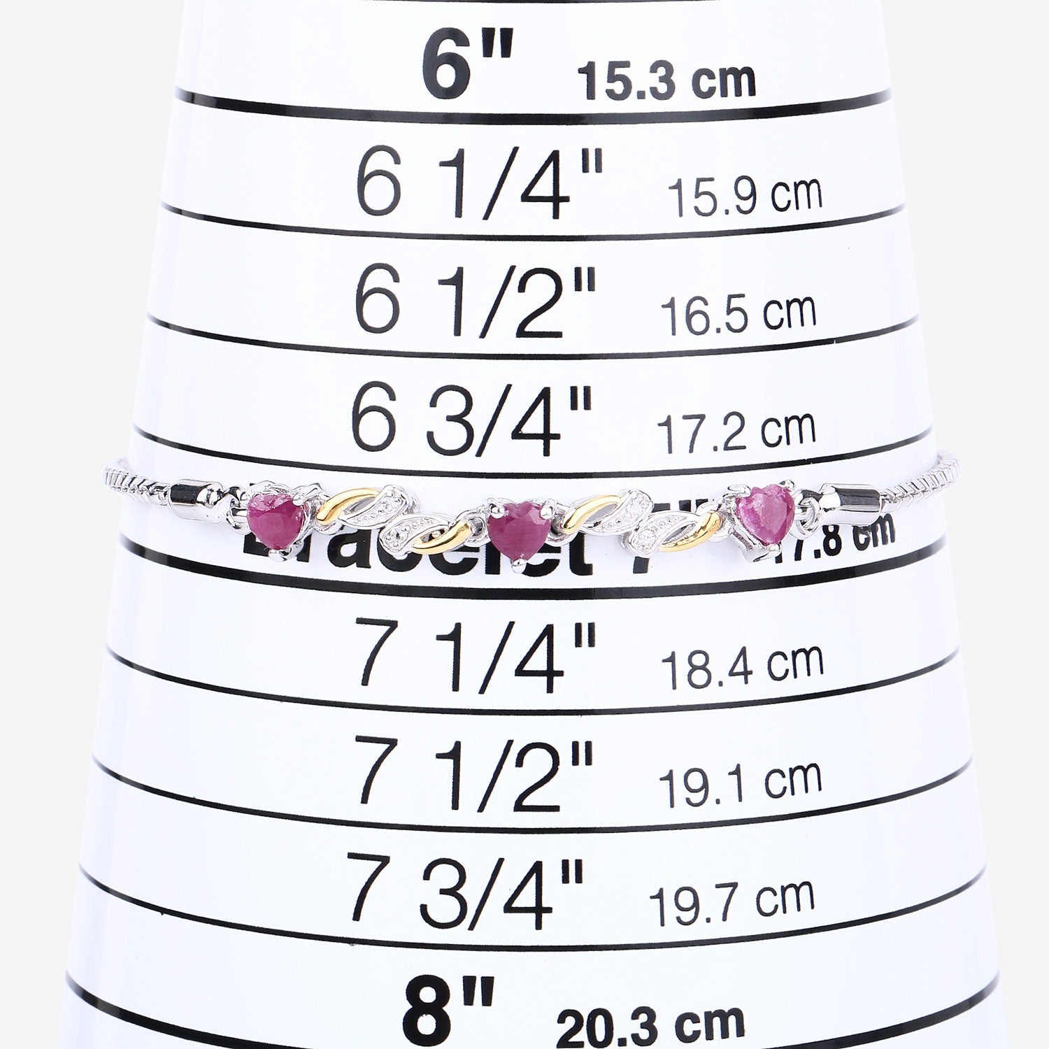 Genuine Ruby and White Sapphire Silver Heart Bracelet