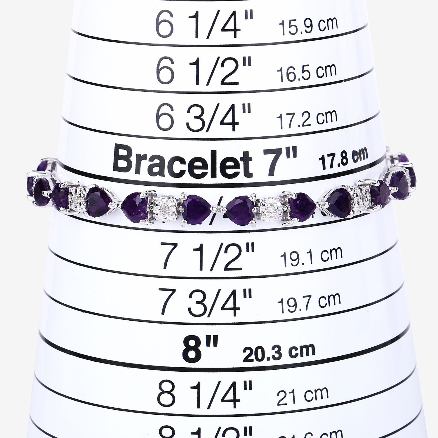 Genuine Amethyst and Diamond Silver Heart Bracelet