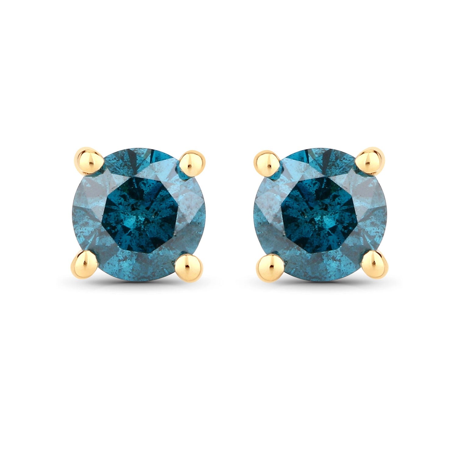 0.65 Cttw Round Teal Blue Diamond 14K Gold Solitaire Stud Earrings