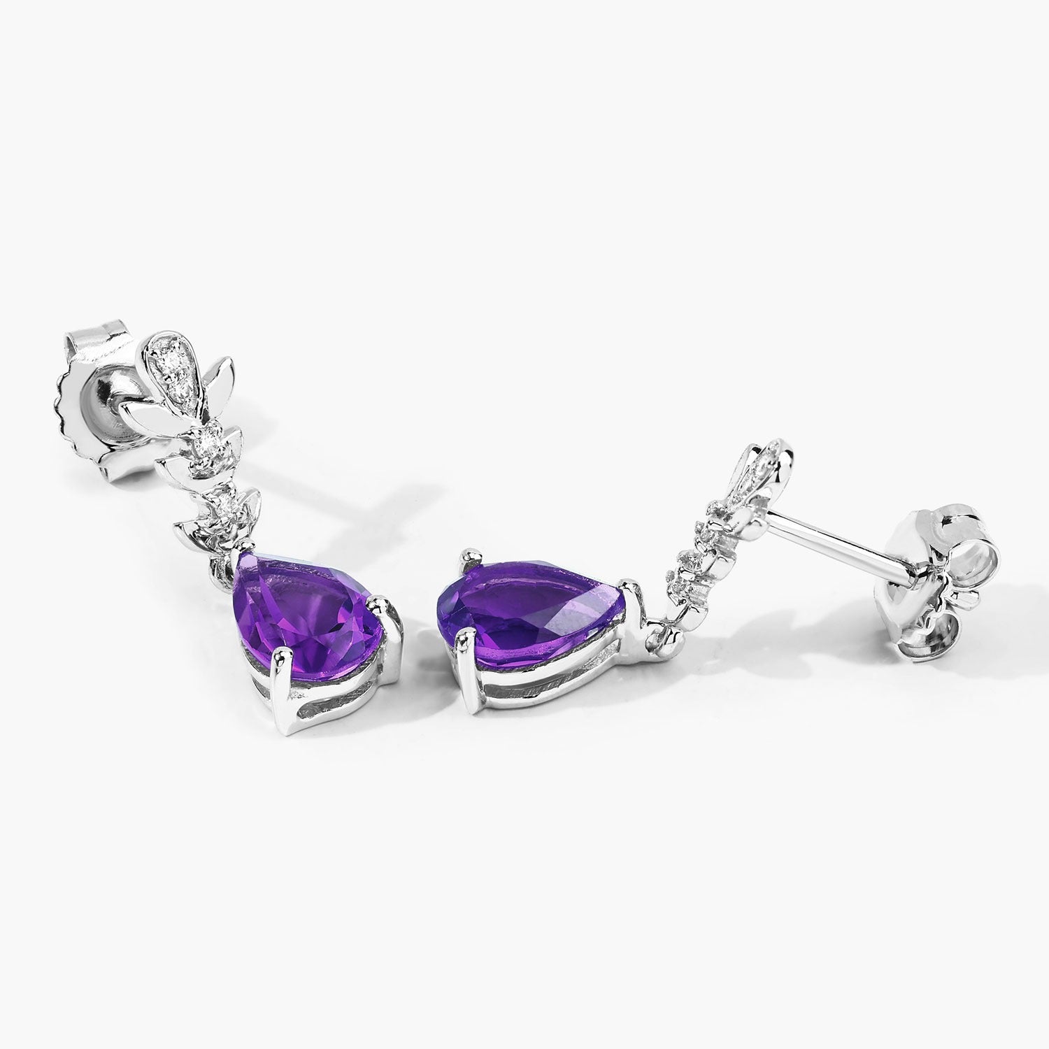 Genuine Amethyst and Lab Diamond Silver Earrings