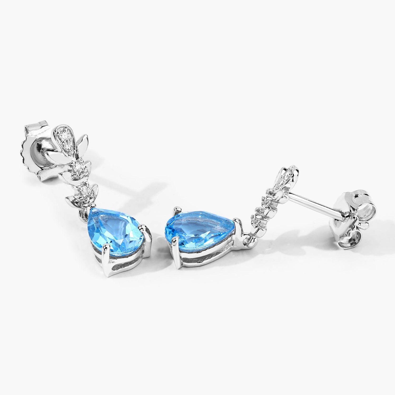 Genuine Swiss Blue Topaz and Lab Diamond Earrings Silver
