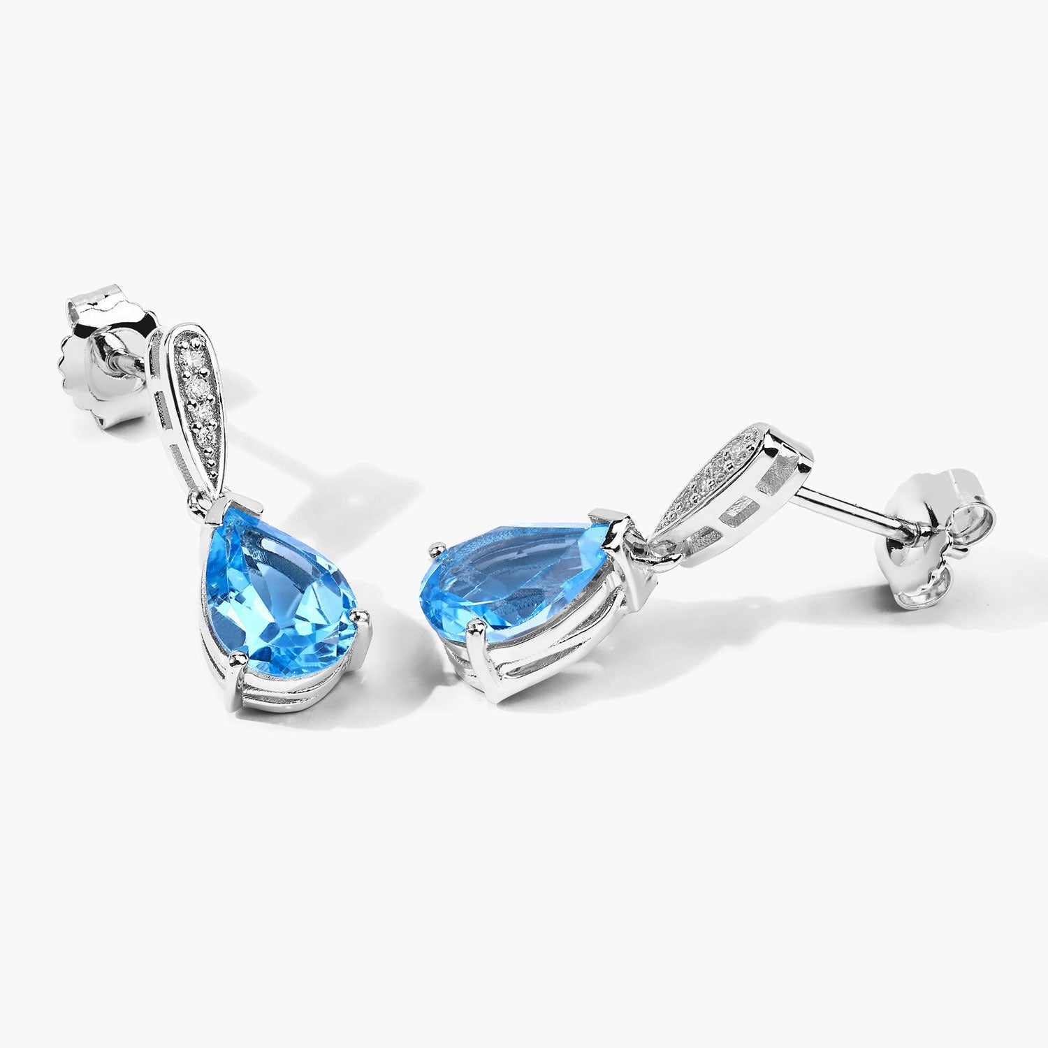 Genuine Swiss Blue Topaz and Lab Diamond Earrings Silver