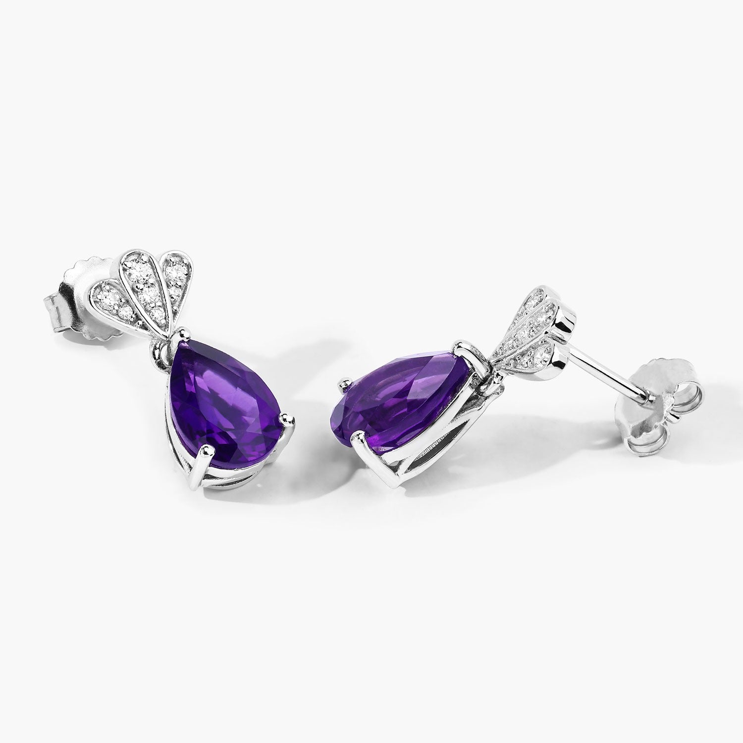 Genuine Amethyst and Lab Grown Diamond Earrings Silver
