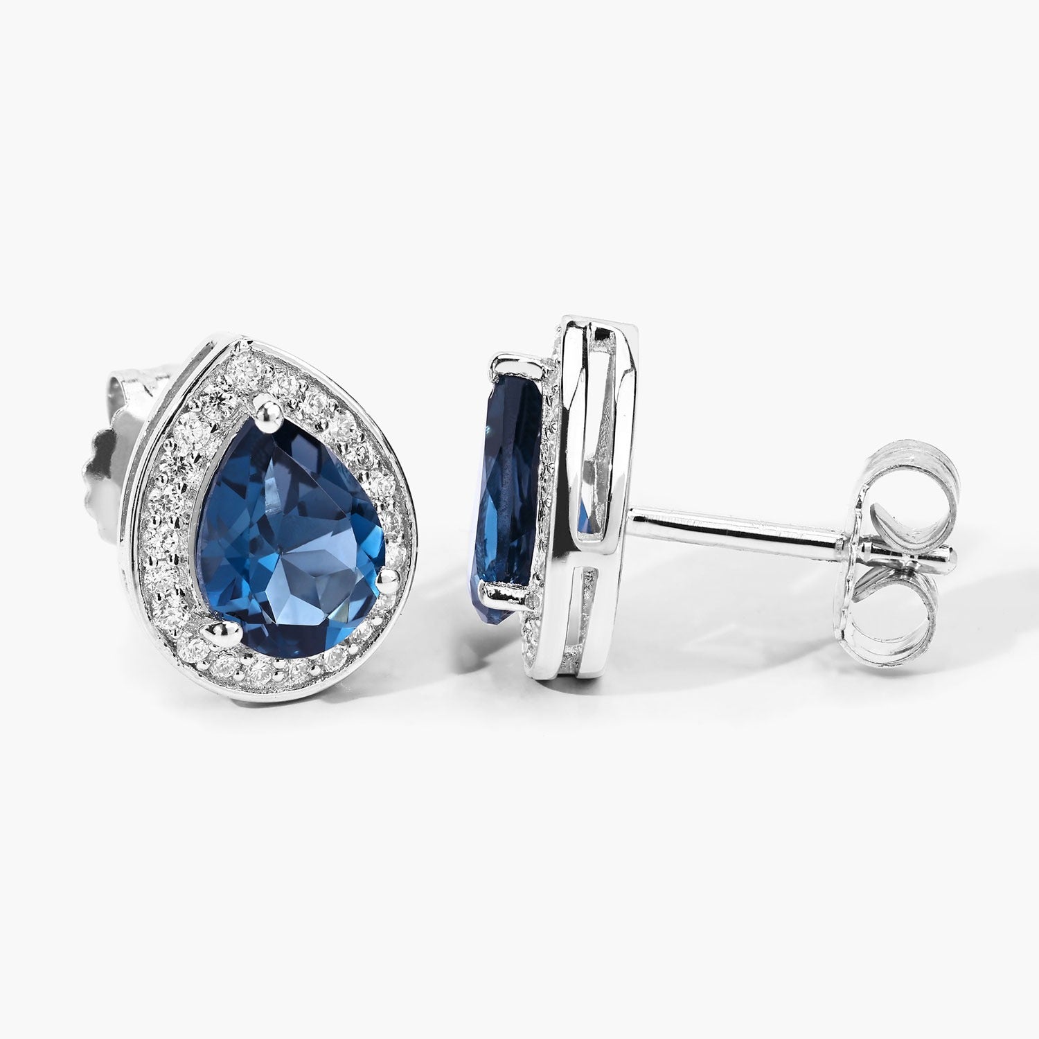 Genuine London Blue Topaz and Lab Diamond Silver Earrings
