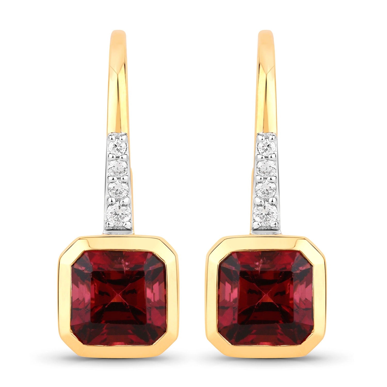 Red Rubellite and White Diamond 14K Gold Earrings