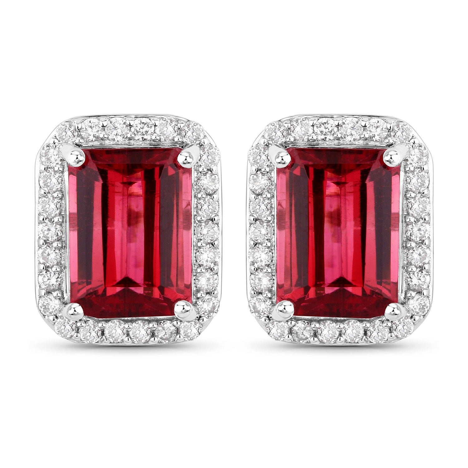 Rubellite and White Diamond 14K White Gold Earrings