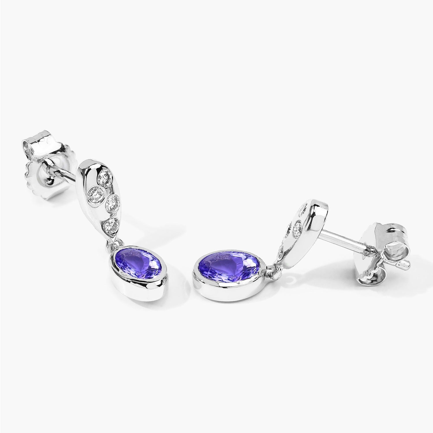 Genuine Tanzanite and Lab Diamond Dangle Silver Earrings