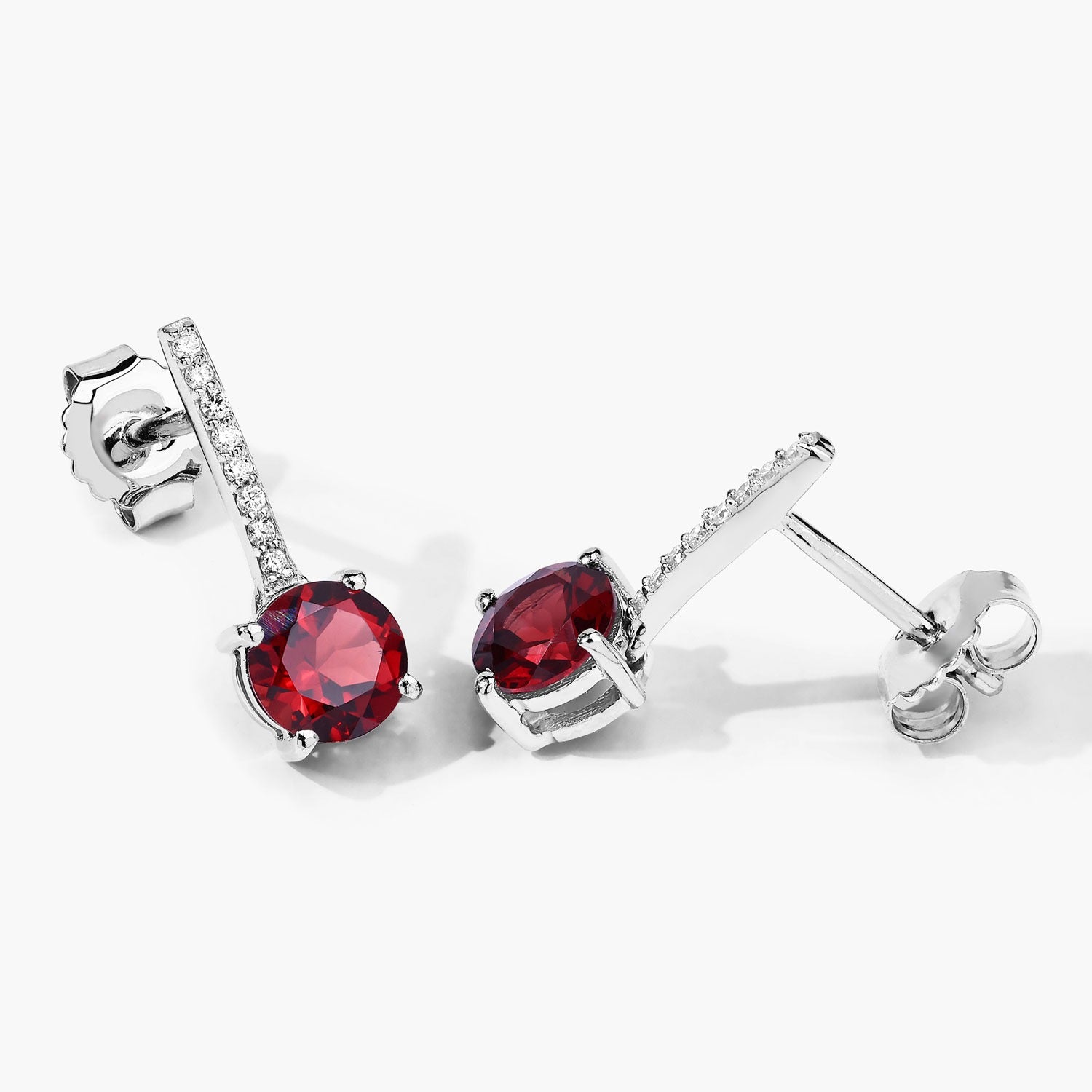 Genuine Mozambique Garnet and Lab Diamond Silver Earrings
