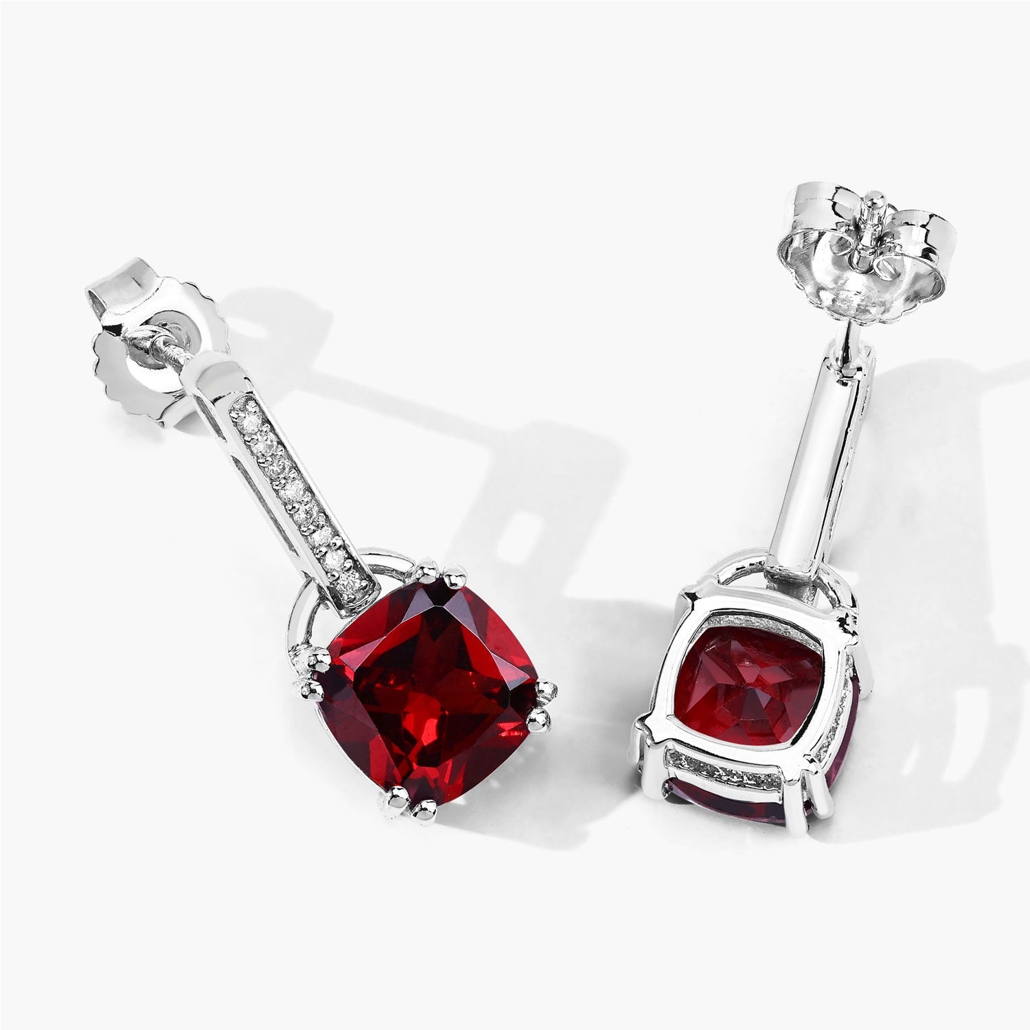 Genuine Mozambique Garnet and Lab Diamond Silver Earrings