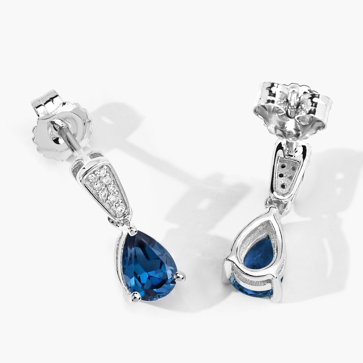 Genuine London Blue Topaz and Diamond Silver Earrings
