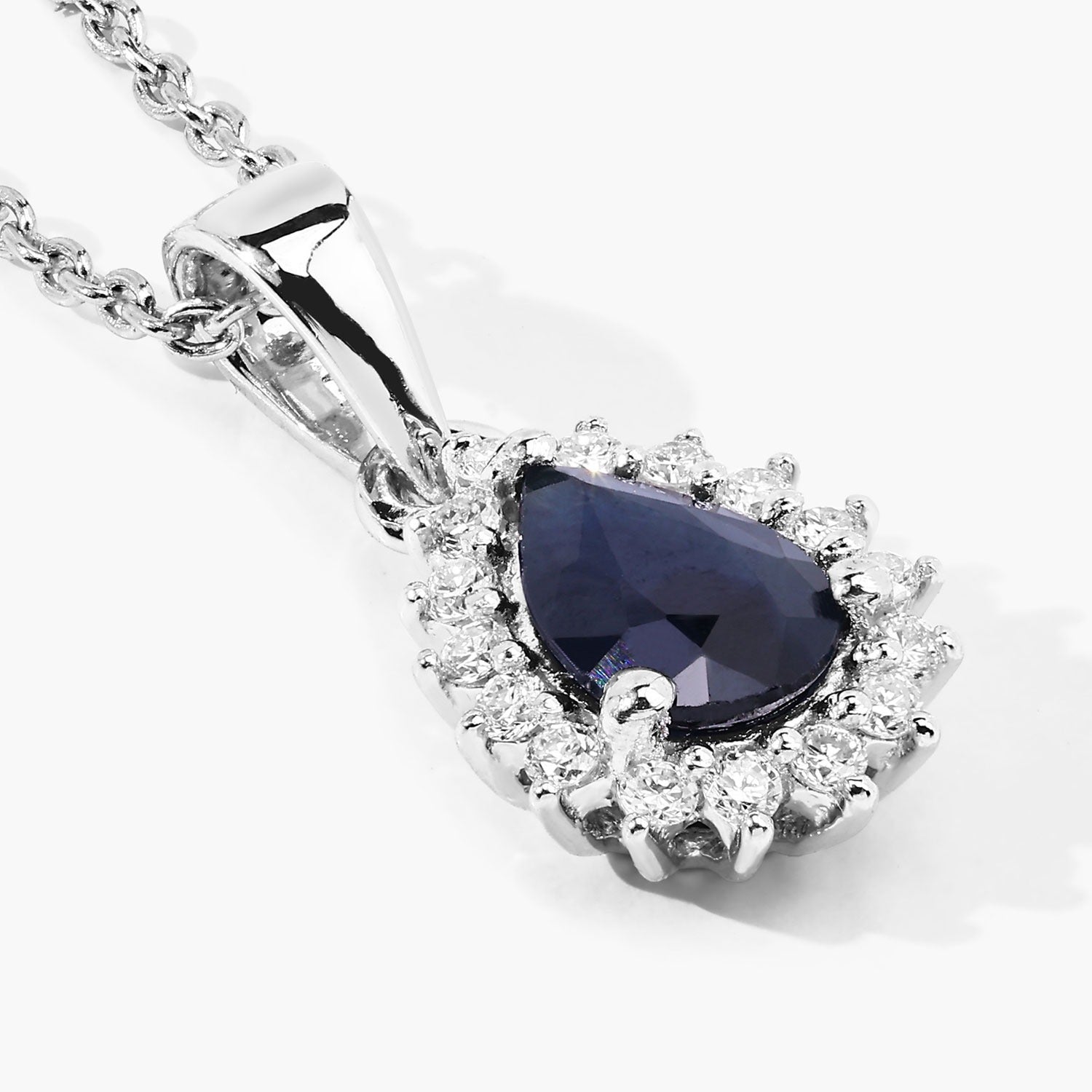 Genuine Blue Sapphire and Lab Diamond 925 Silver Pendant Necklace Fine Color Jewels