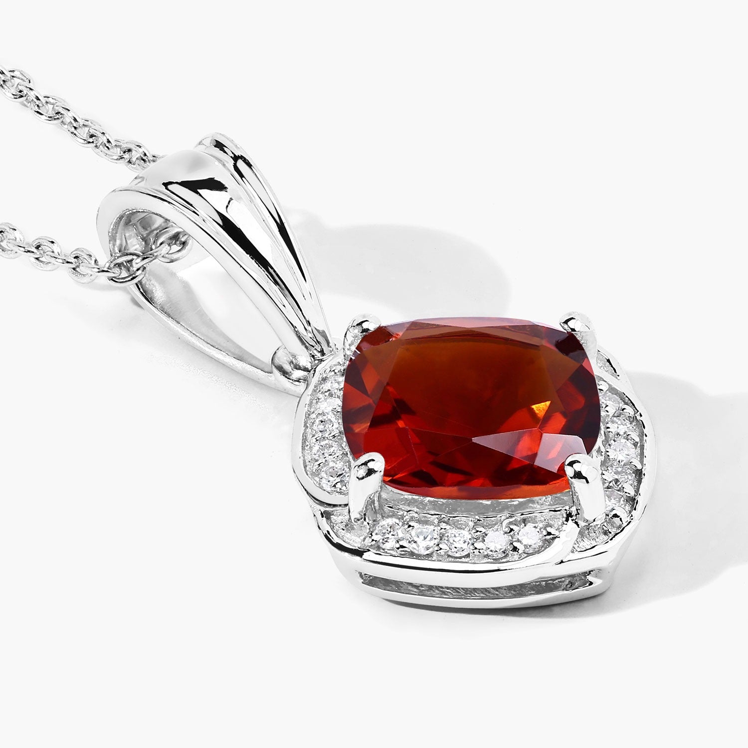 Genuine Madeira Citrine and Lab Diamond 925 Silver Cushion Necklace Fine Color Jewels