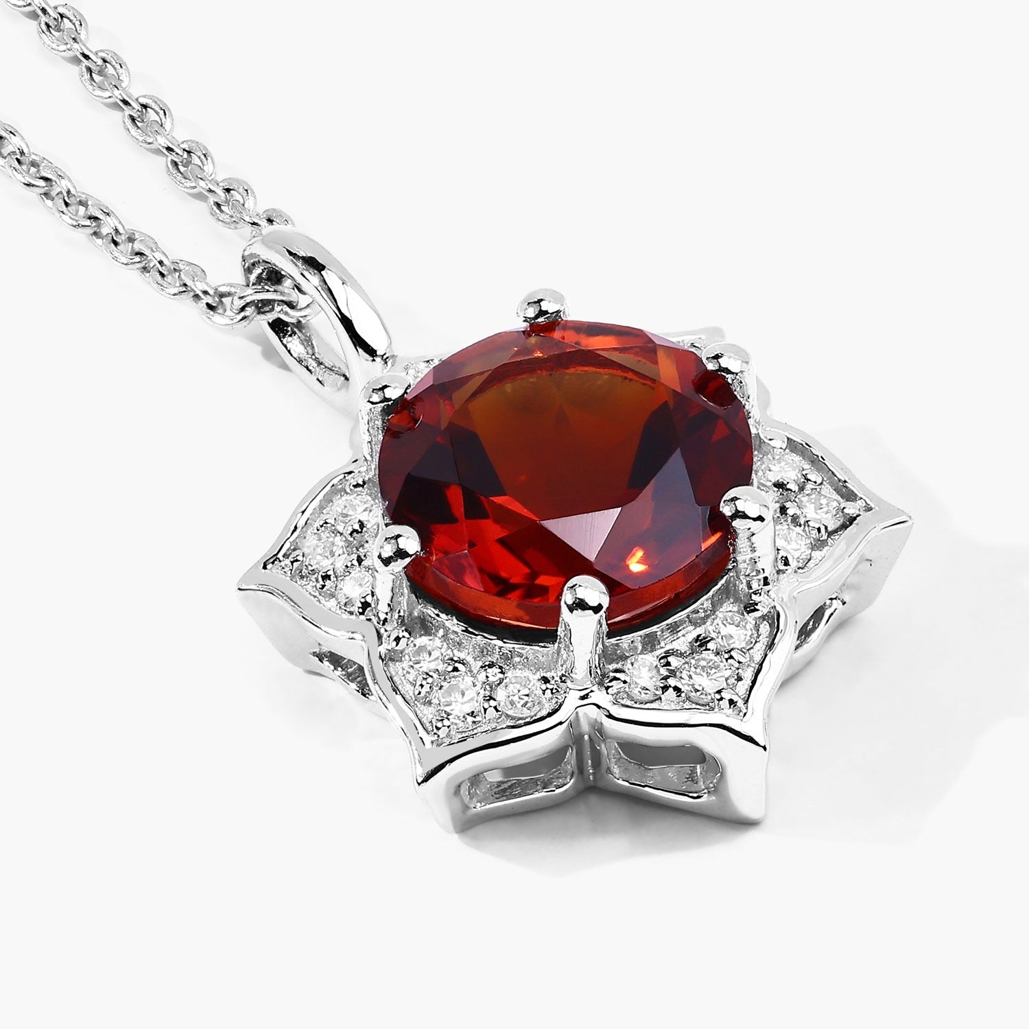 1.63 Ct Genuine Madeira Citrine and Lab Diamond Silver Star Necklace