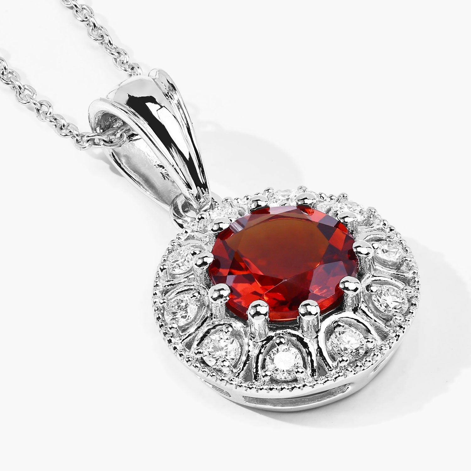 1.85 Ct Genuine Madeira Citrine and Lab Diamond Silver Halo Necklace