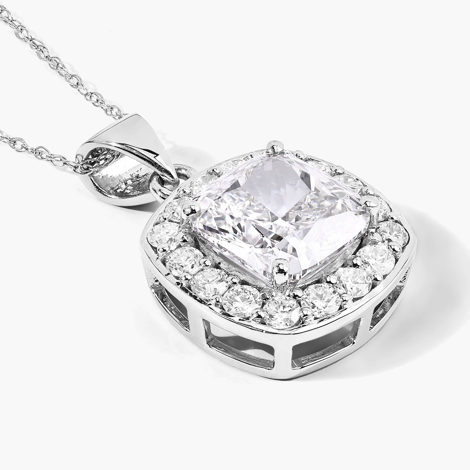 3.50 Ct Cushion Cut Lab Diamond Prong Platinum Halo Bridal Pendant