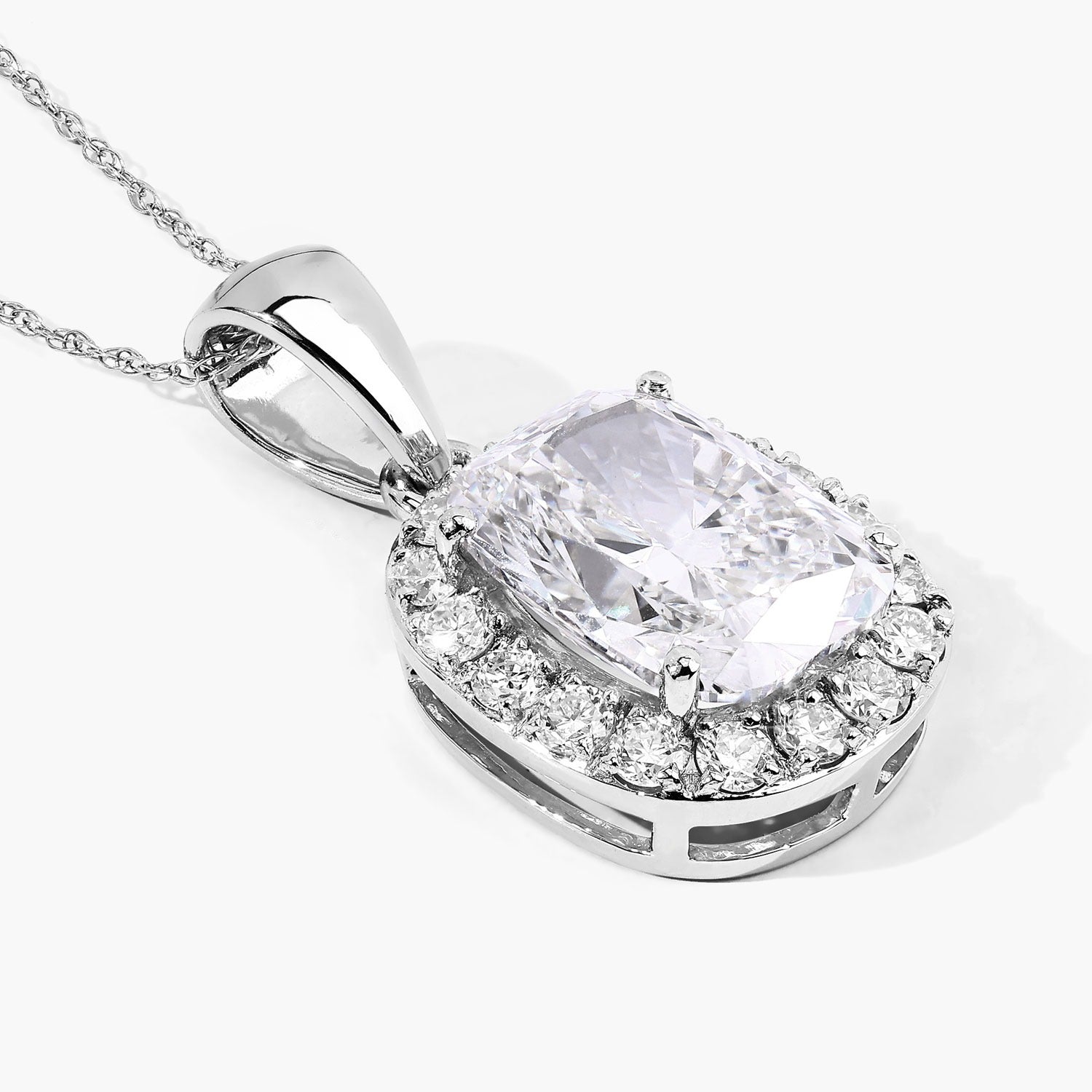 4.58 Ct Cushion Lab Grown Diamond Prong Platinum Bridal Halo Pendant