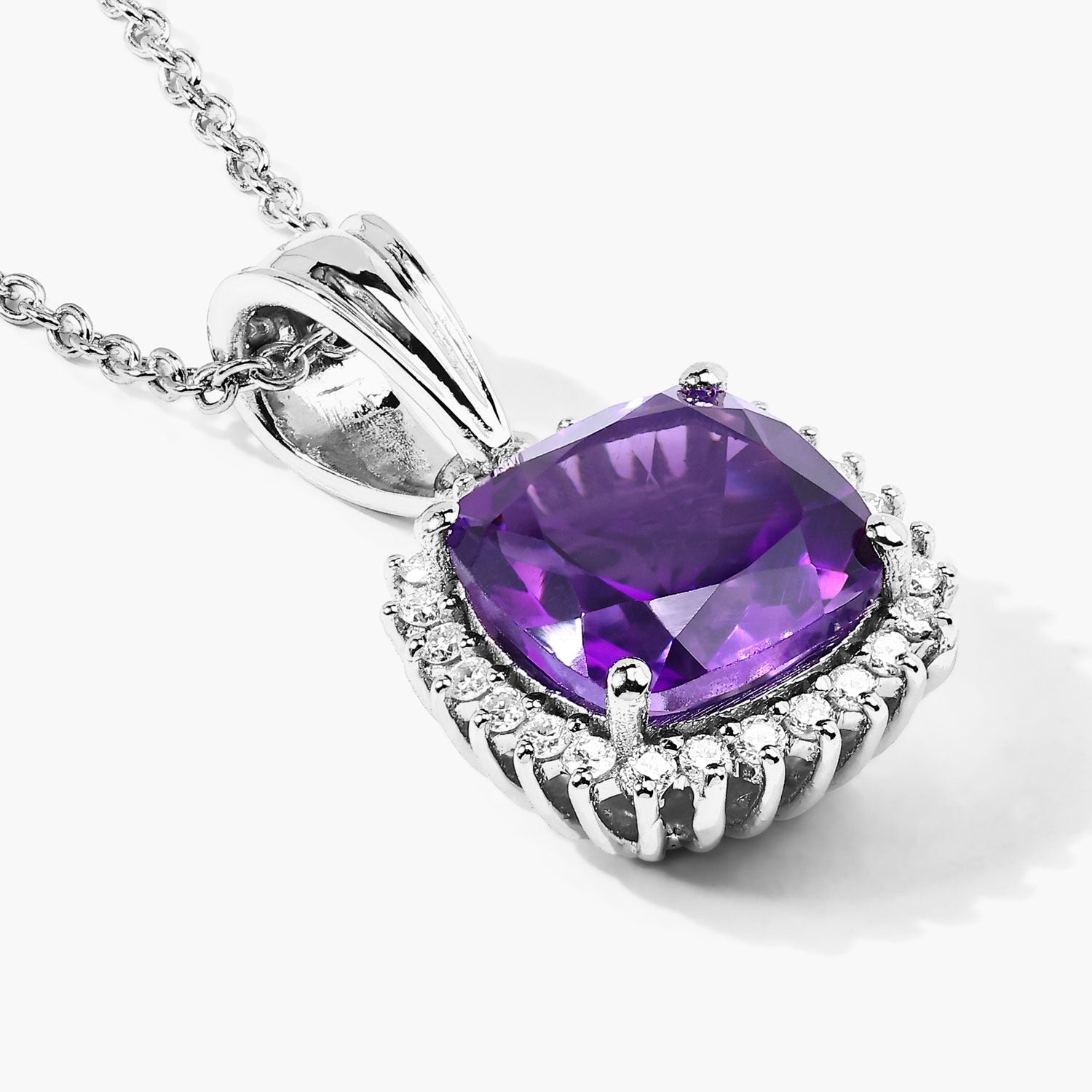 2.80 C Genuine Amethyst and Lab Grown Diamond Silver Necklace