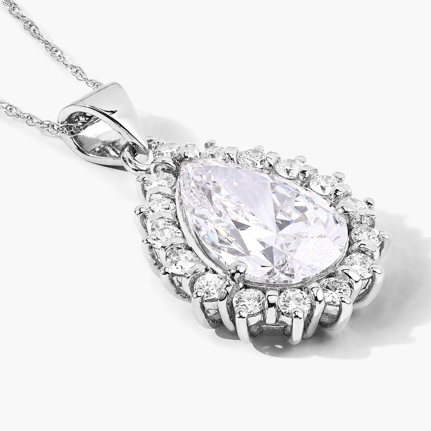 3.56 Ct Pear Lab Diamond Prong Platinum Halo Floral Teardrop Bridal Pendant