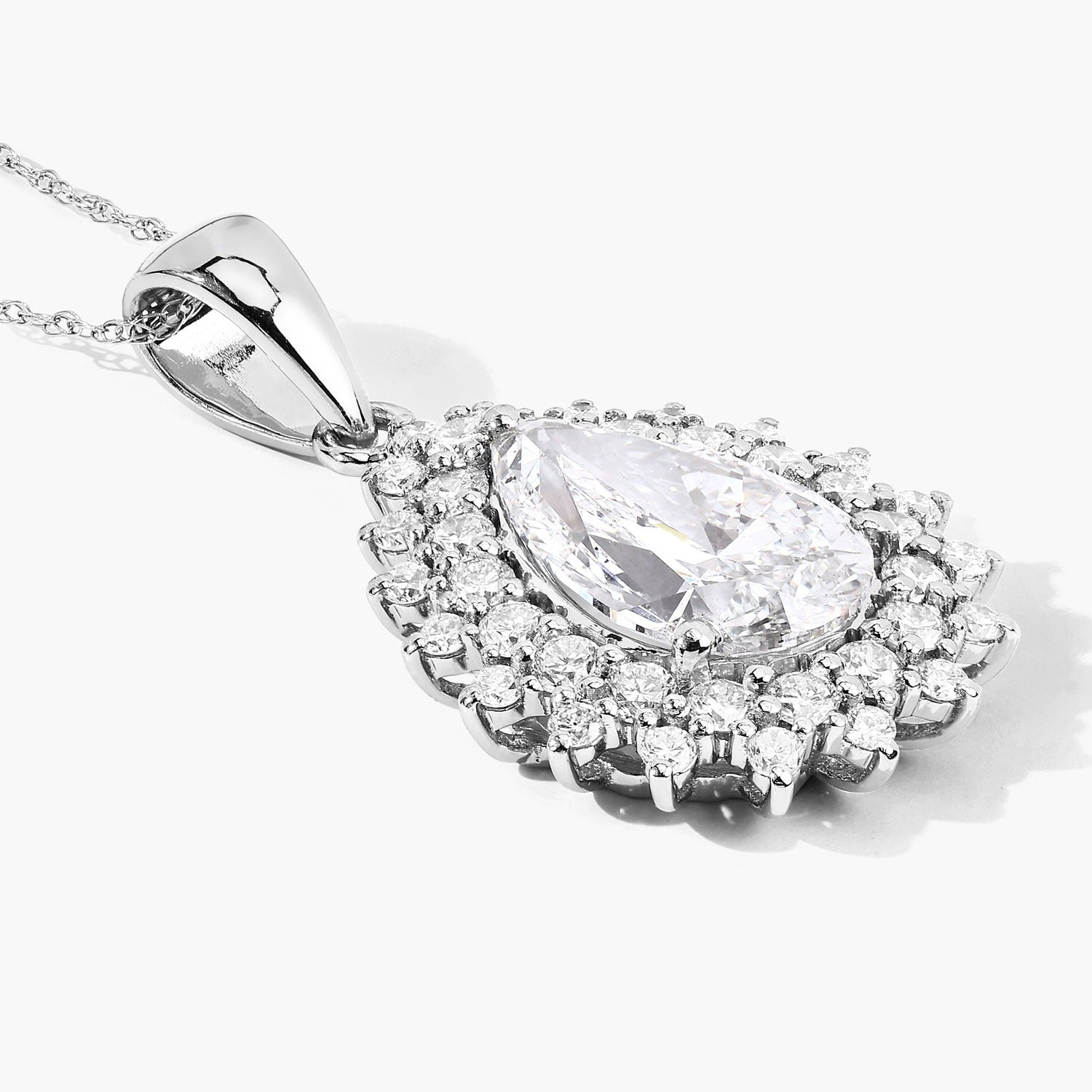 3.90 Ct Pear Shaped Lab Diamond Prong Platinum Bridal Floral Halo Teardrop Pendant