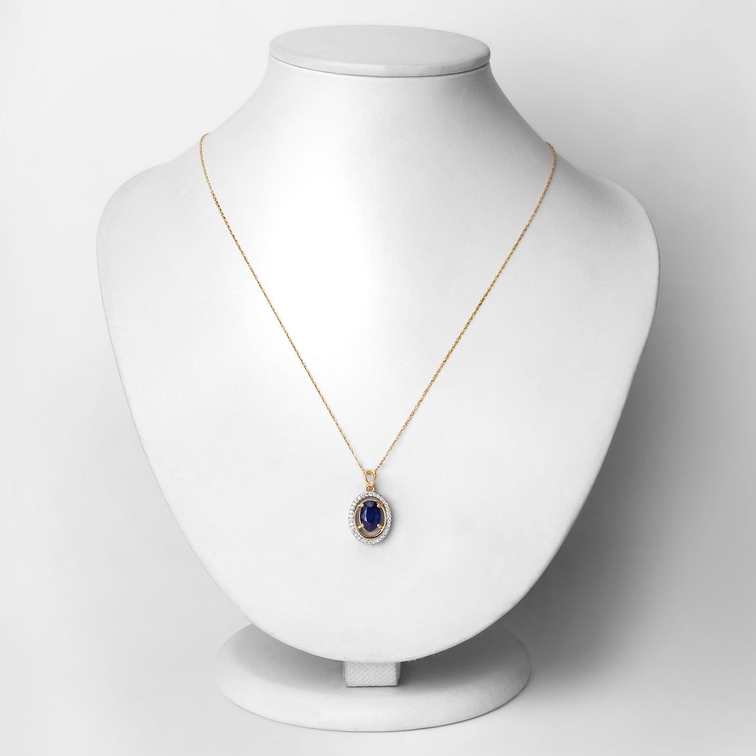 2.59 Ct Genuine Oval Ceylon Blue Sapphire and Diamond 18K Yellow Gold Statement Pendant