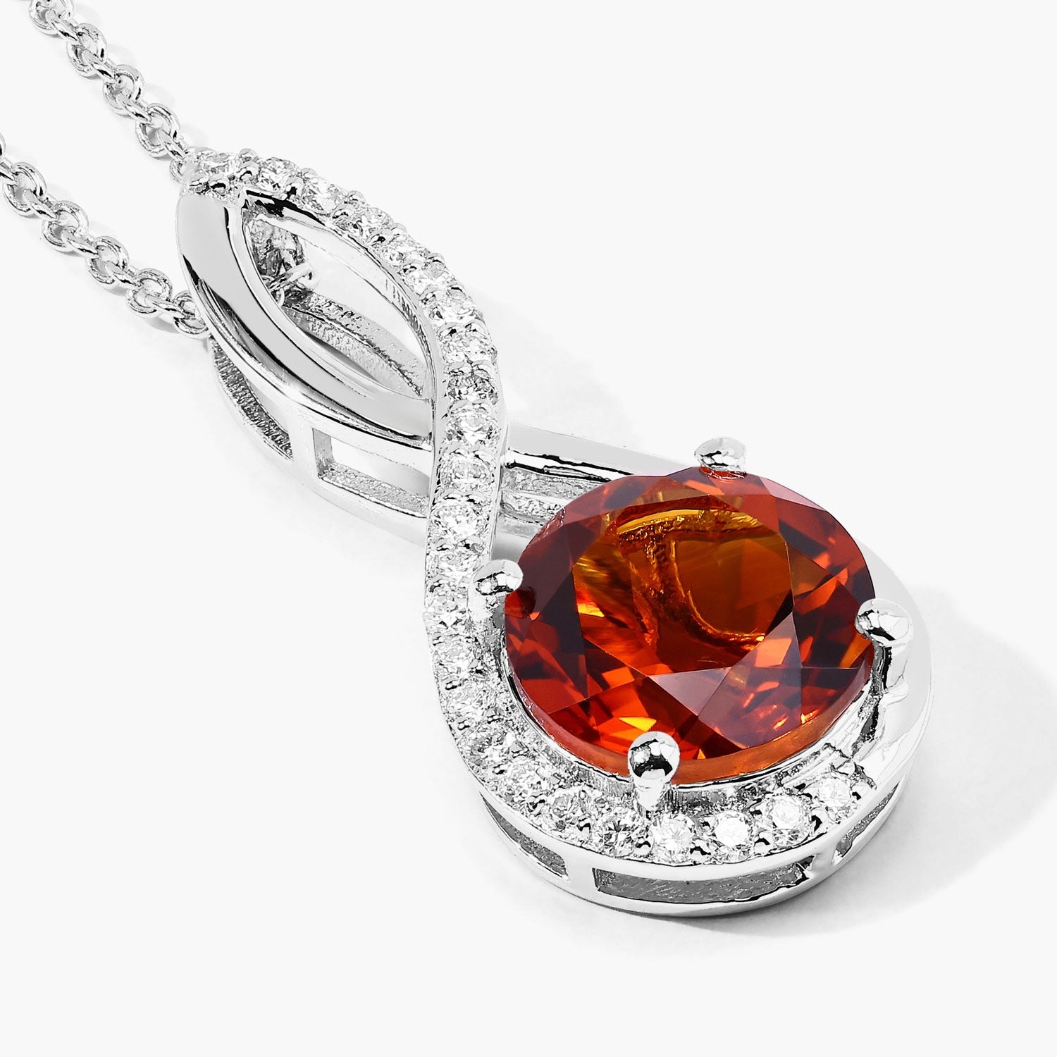 2.44 Ct Genuine Madeira Citrine and Lab Grown Diamond Silver Infinity Necklace