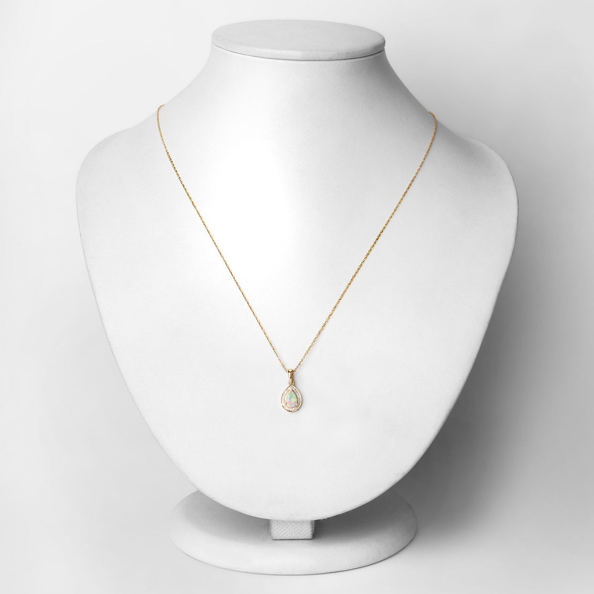 0.31 Cttw Pear White Ethiopian Opal White Diamond 14K Yellow Gold Teardrop Halo Pendant