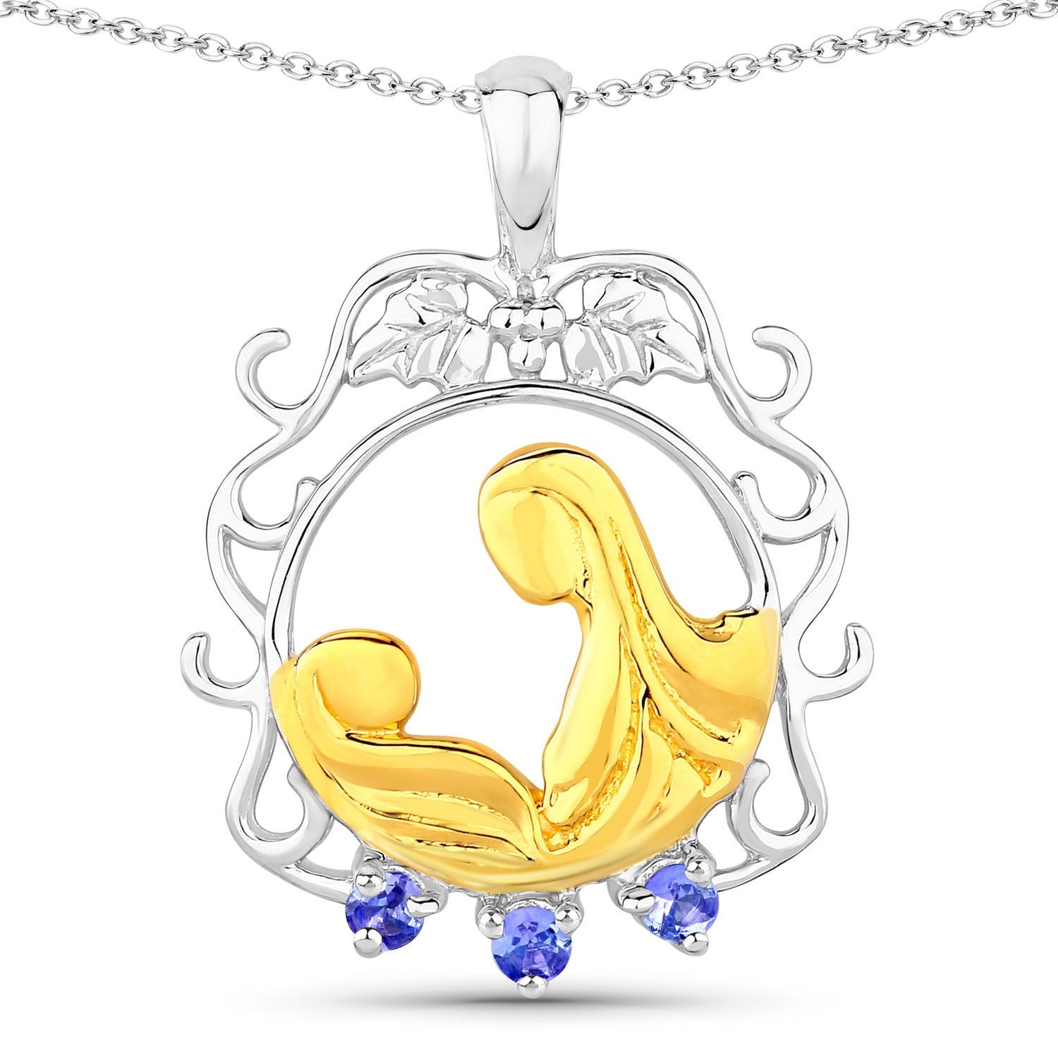 Round Violet Tanzanite Prong Silver Pendant Necklace