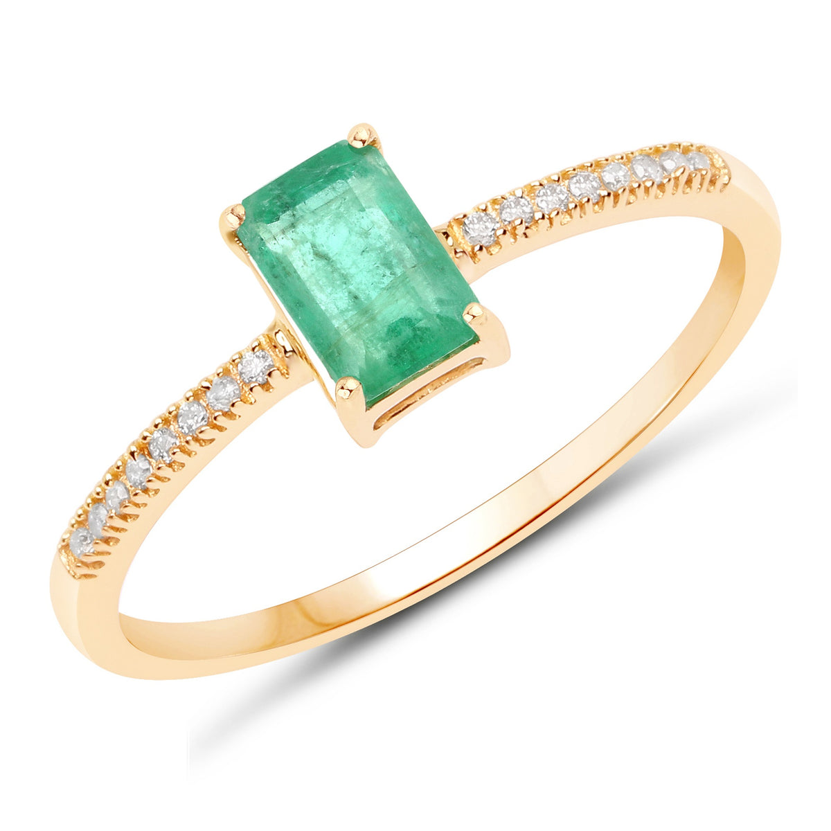 0.59 Cttw Octagon Green Natural Zambian Emerald Diamond 14K Yellow Gold Bridge Ring