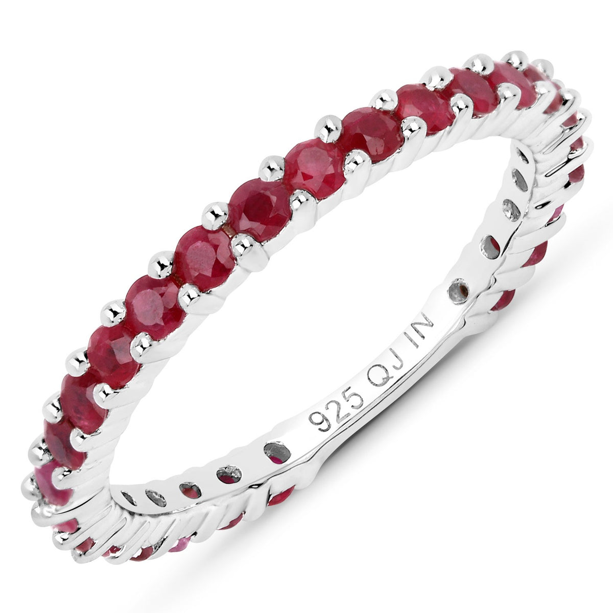 1.04 Cttw Round Pink Natural Ruby Rhodium Over 925 Sterling Silver Eternity Ring