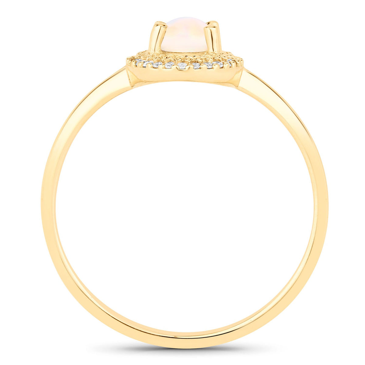 0.35 Cttw Oval White Ethiopian Opal Diamond 14K Yellow Gold Halo Ring