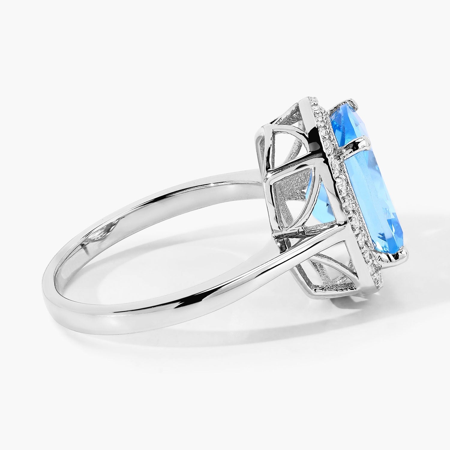 4.31 Ct Genuine Swiss Blue Topaz and Lab Diamond Silver Halo Ring Fine Color Jewels